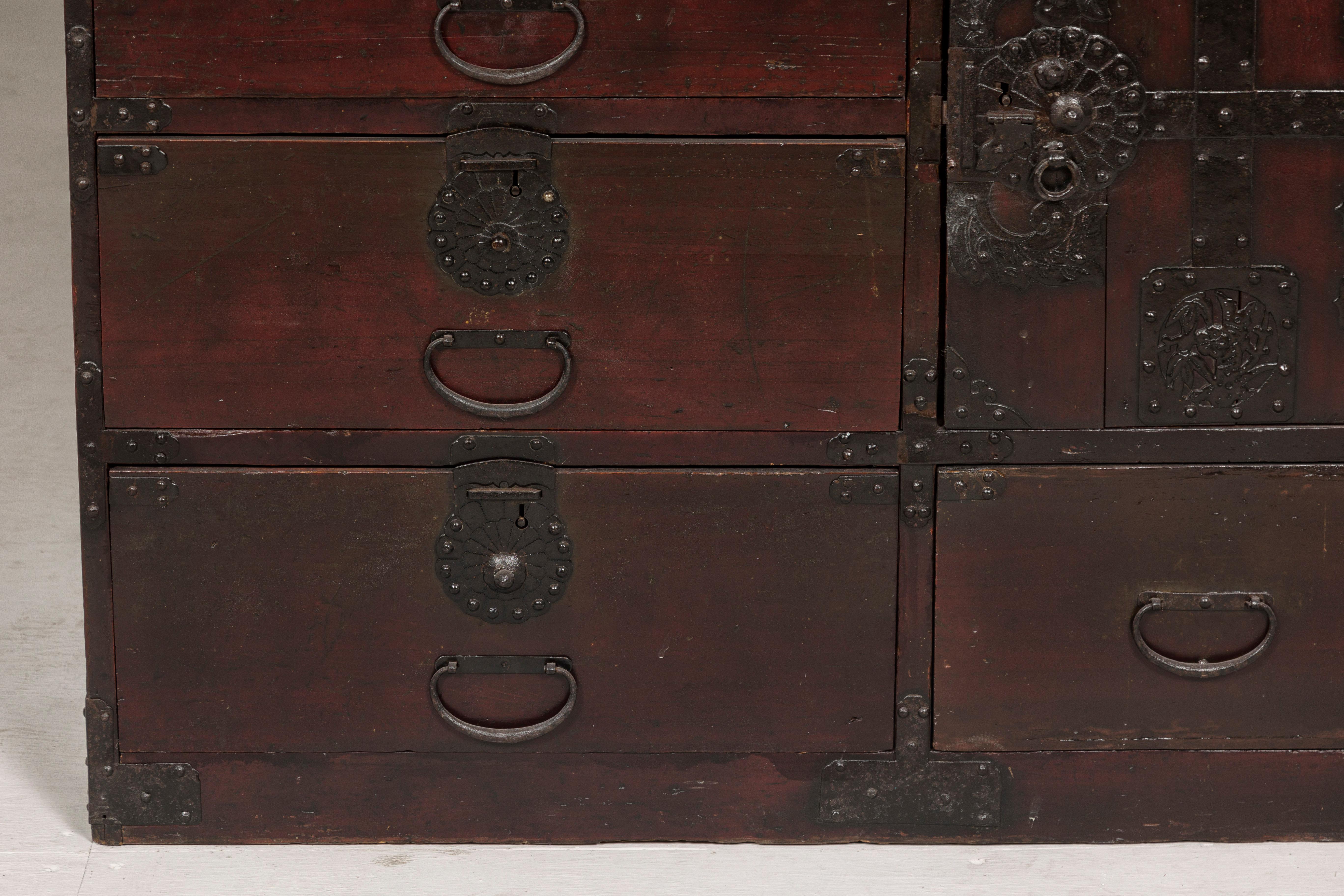 Japanese Meiji Period 19th Century Sendai Type Tansu Chest with Drawers and Safe For Sale 5