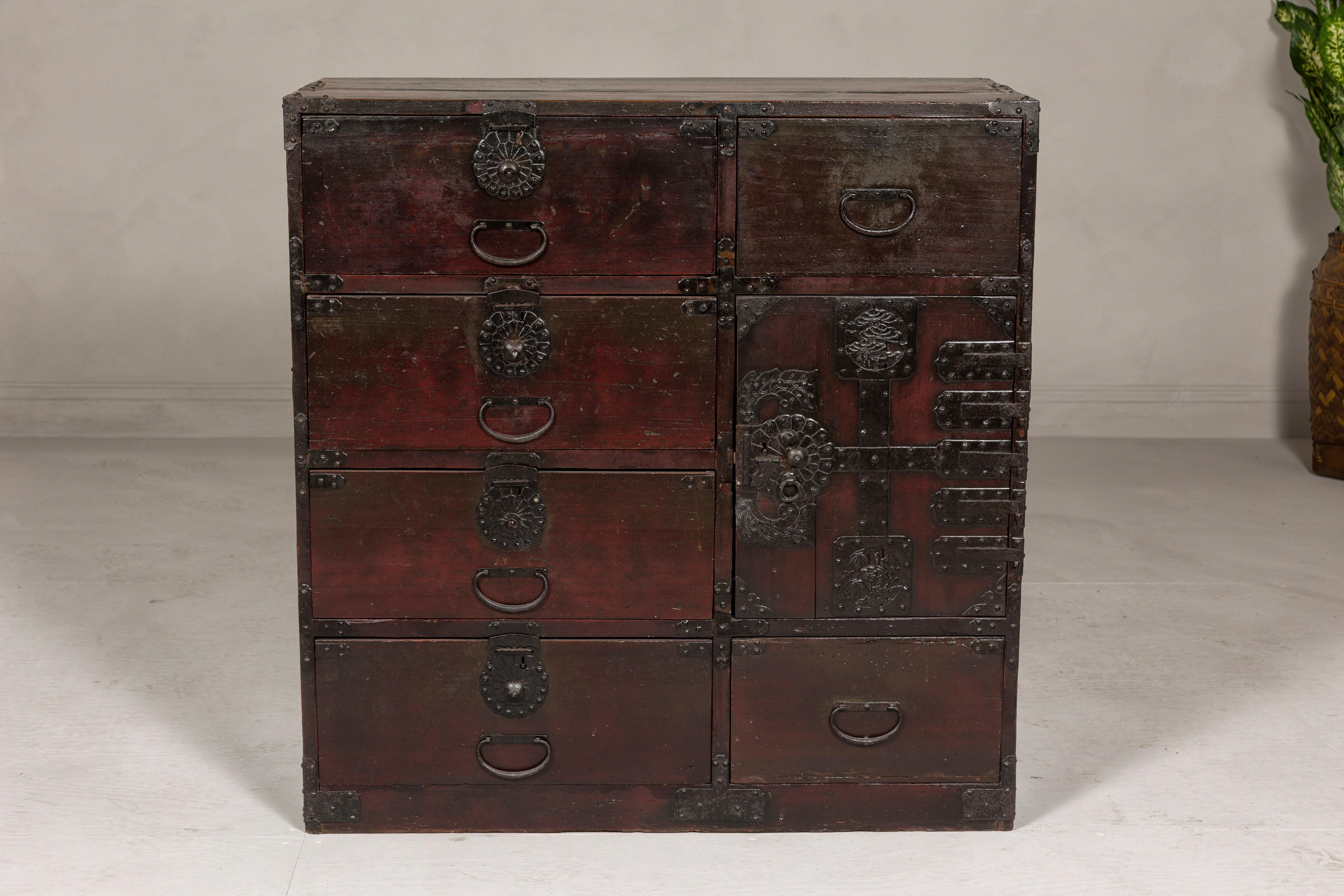Japanese Meiji Period 19th Century Sendai Type Tansu Chest with Drawers and Safe For Sale 6
