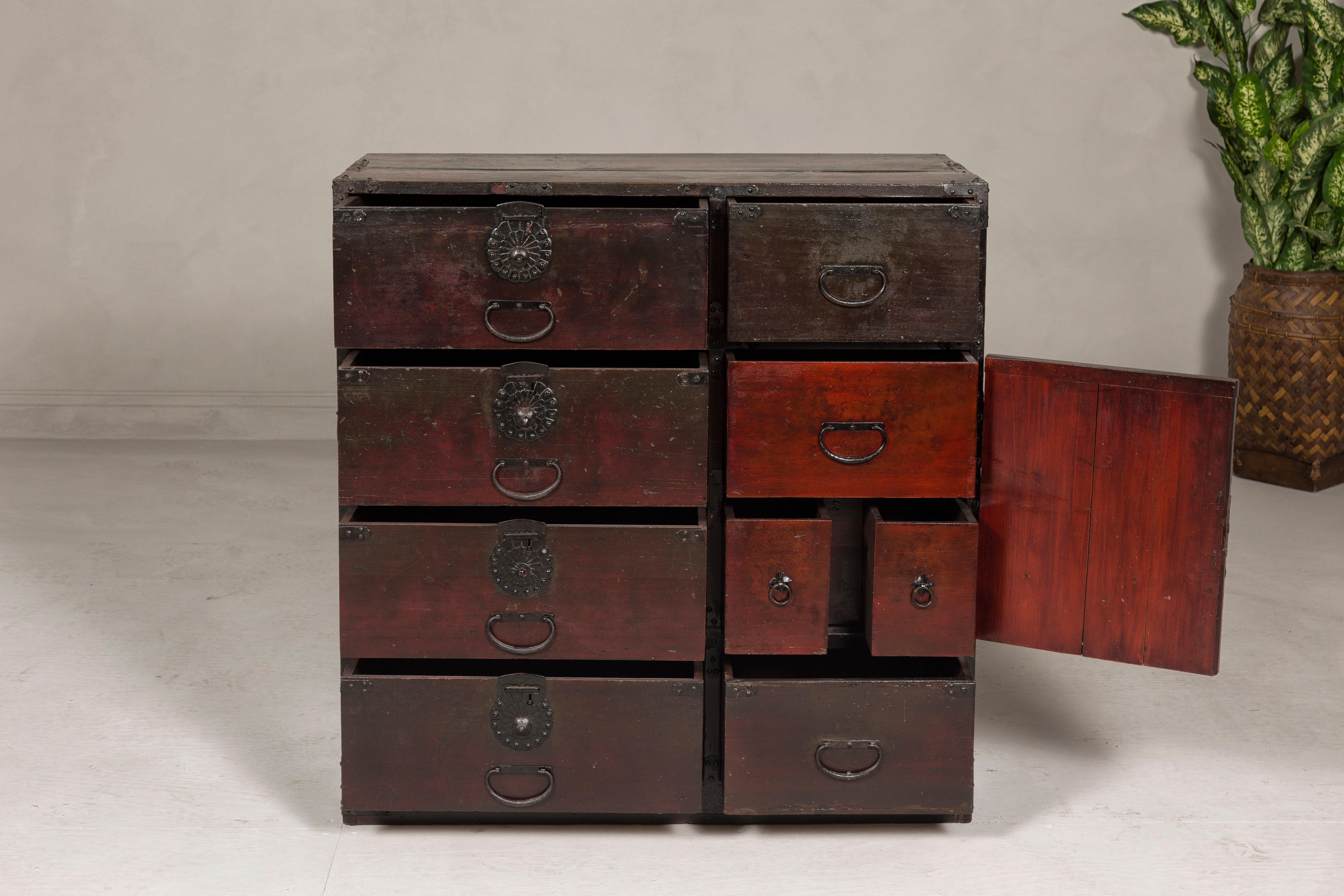 Japanese Meiji Period 19th Century Sendai Type Tansu Chest with Drawers and Safe For Sale 8