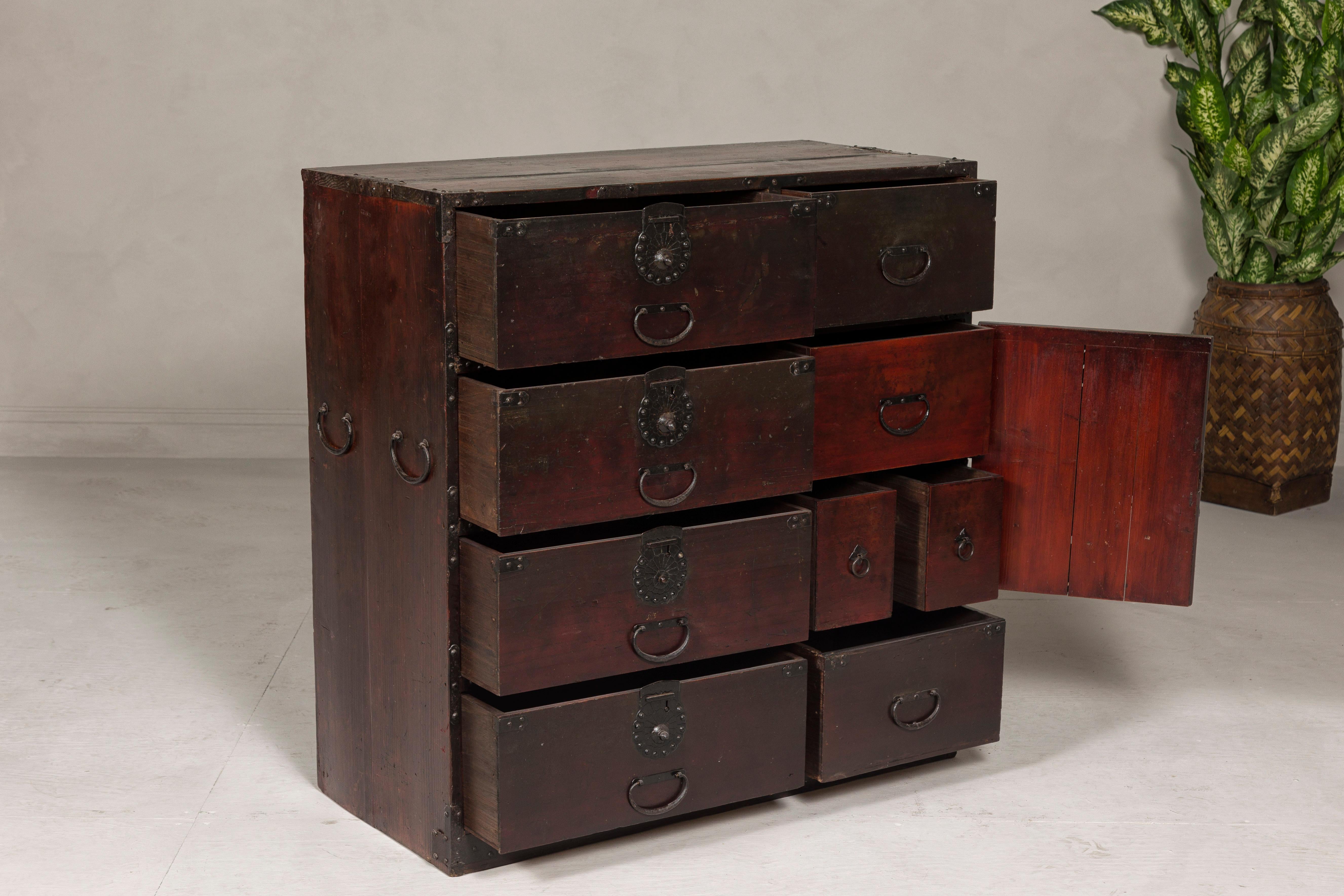Japanese Meiji Period 19th Century Sendai Type Tansu Chest with Drawers and Safe For Sale 9
