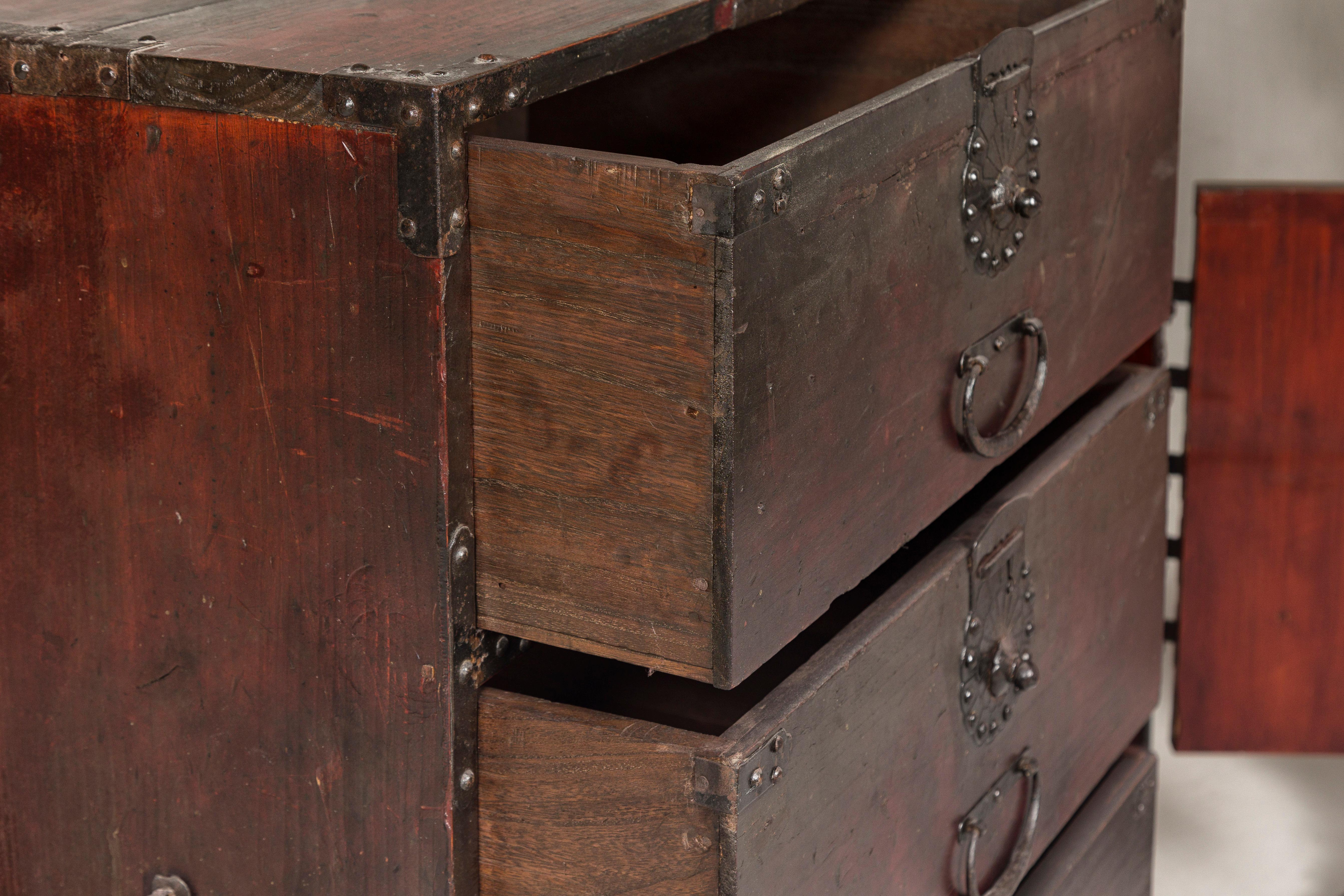 Japanese Meiji Period 19th Century Sendai Type Tansu Chest with Drawers and Safe For Sale 10
