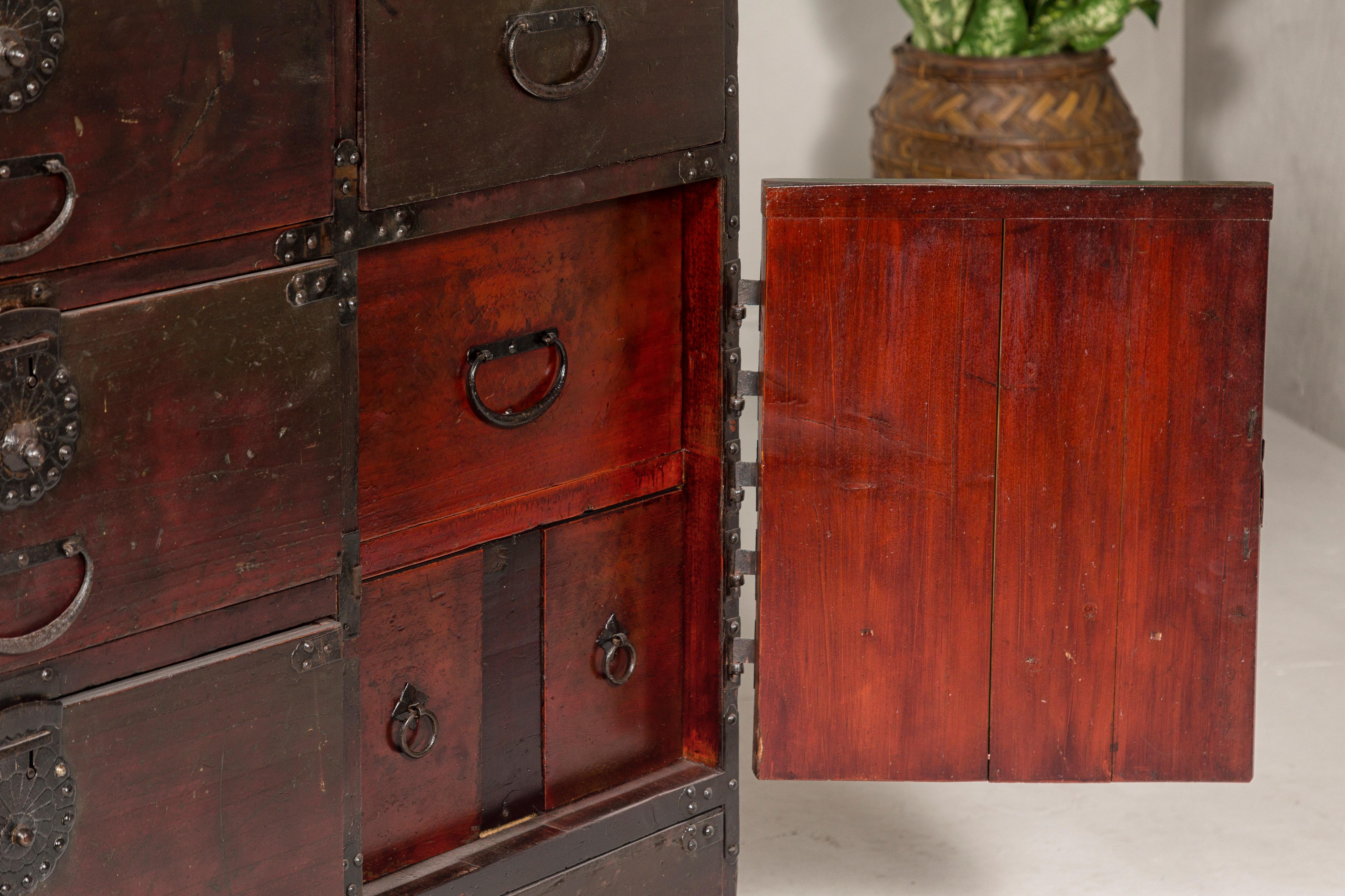 Japanese Meiji Period 19th Century Sendai Type Tansu Chest with Drawers and Safe For Sale 11