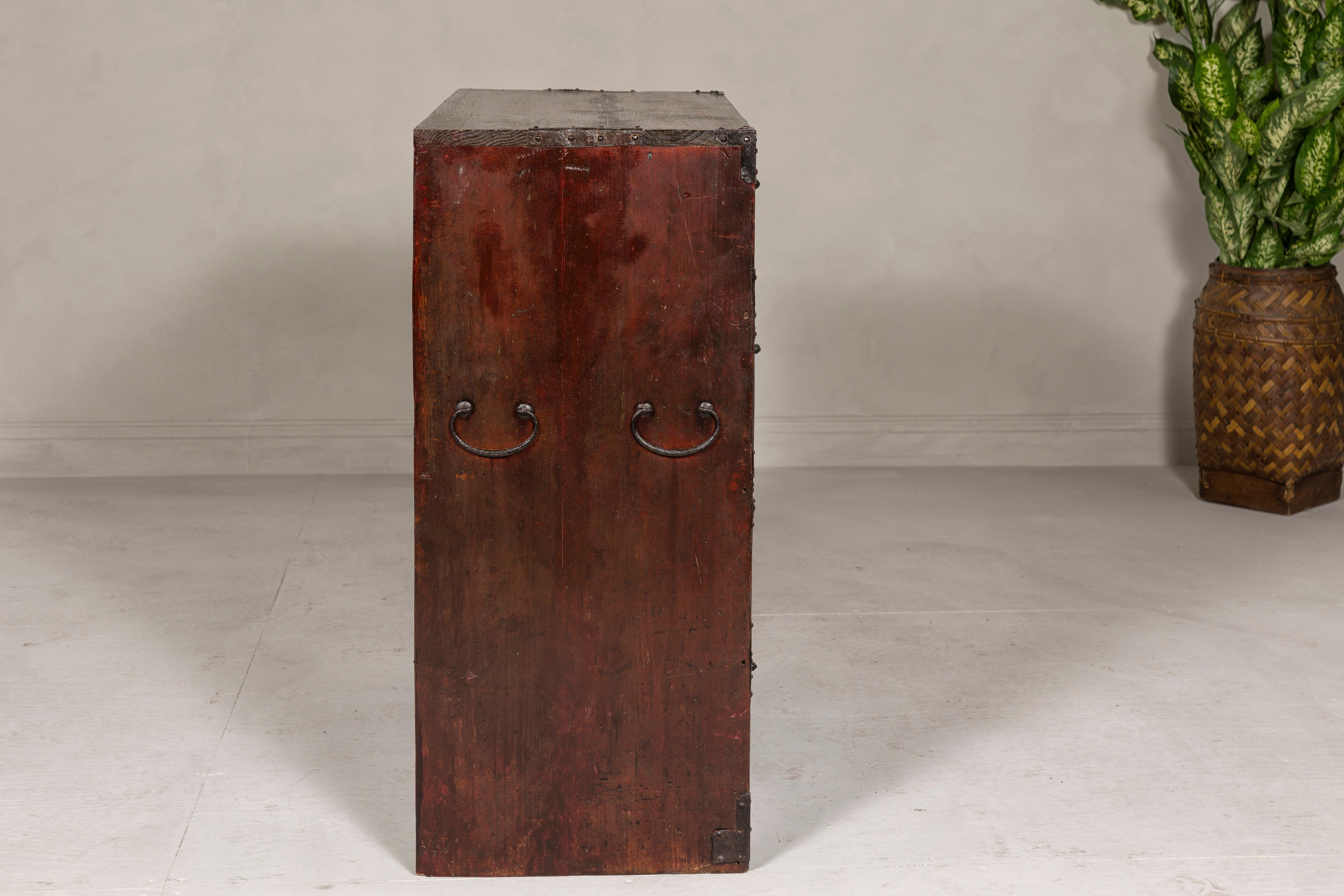 Japanese Meiji Period 19th Century Sendai Type Tansu Chest with Drawers and Safe For Sale 12