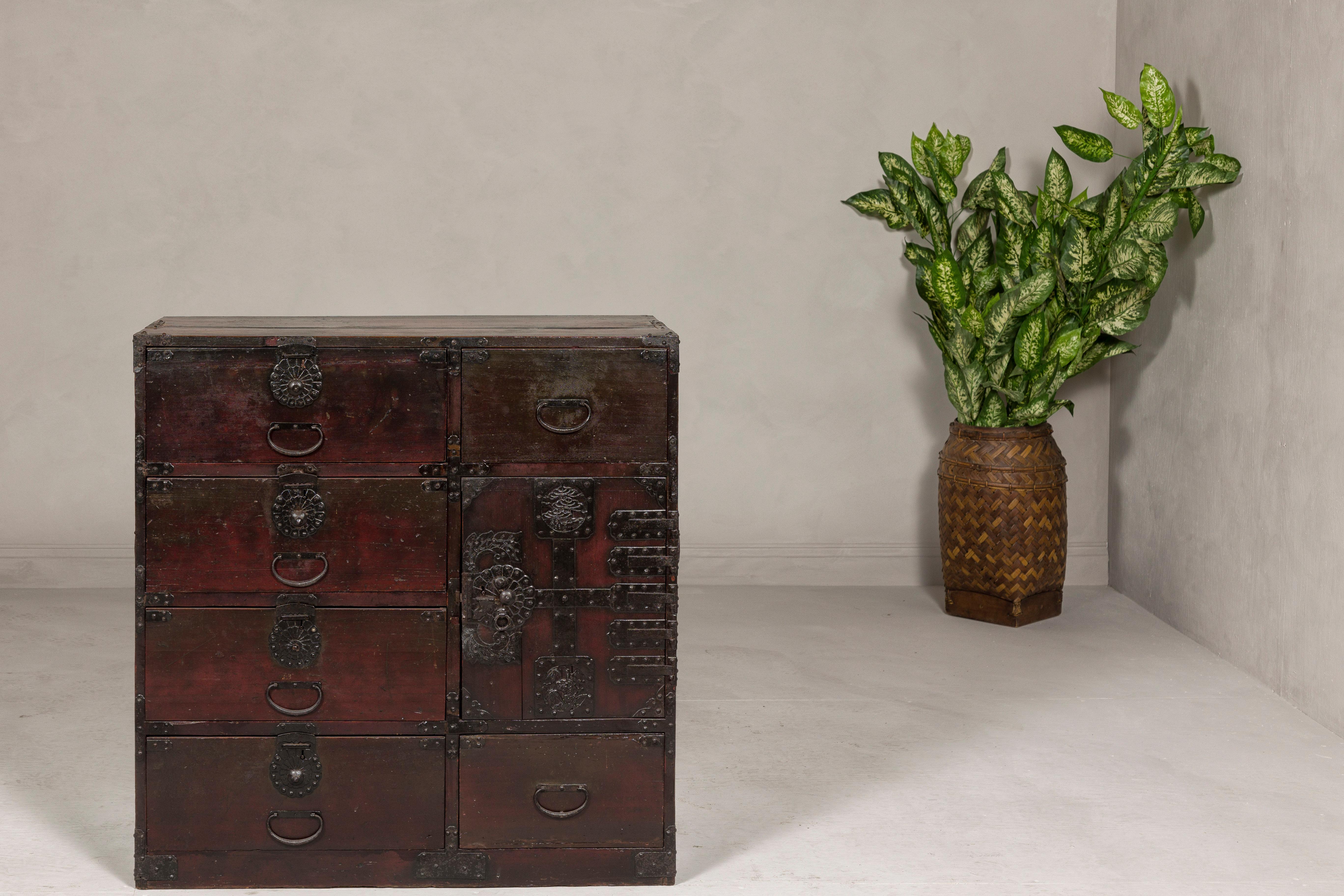 Japanese Meiji Period 19th Century Sendai Type Tansu Chest with Drawers and Safe In Good Condition For Sale In Yonkers, NY