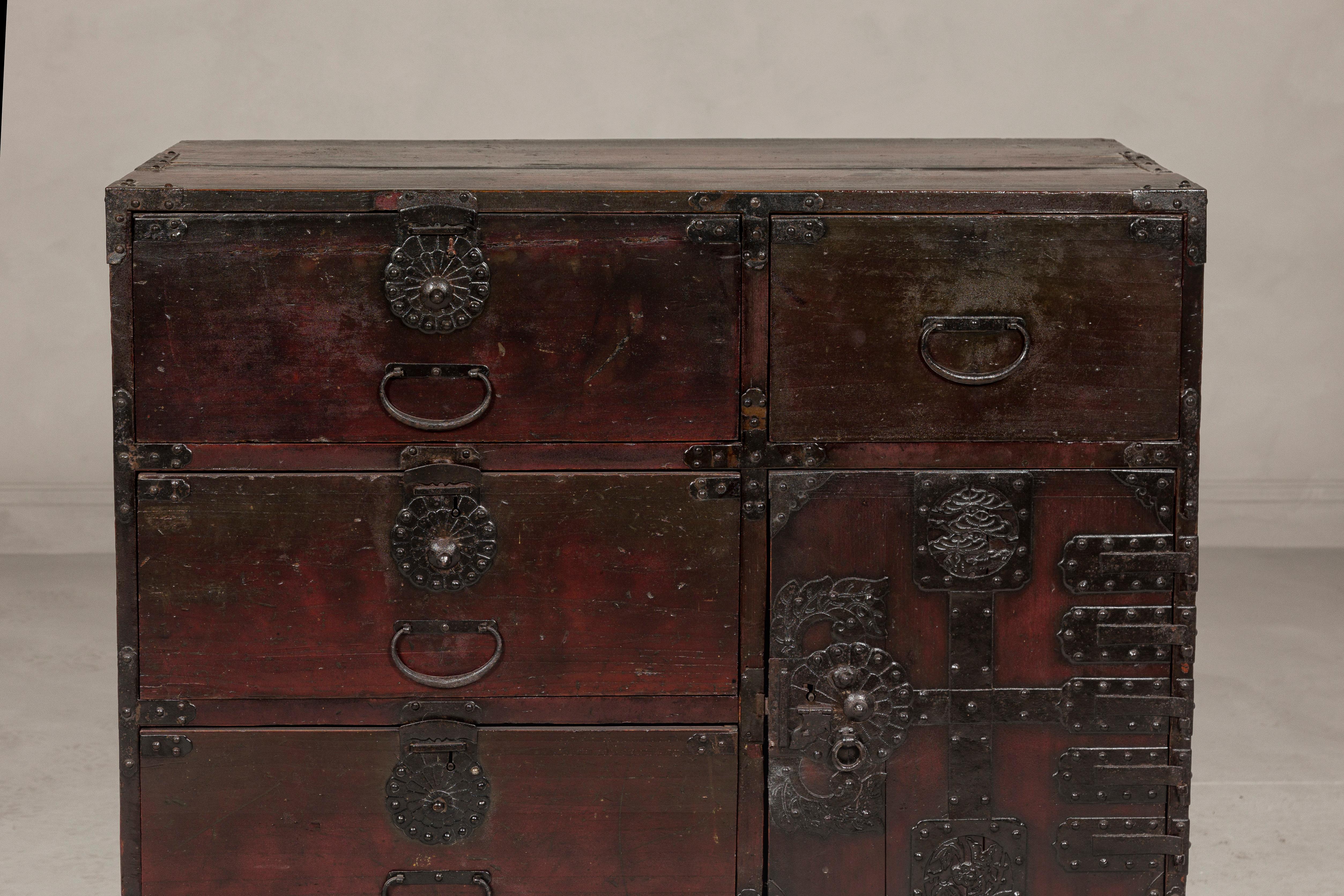 Iron Japanese Meiji Period 19th Century Sendai Type Tansu Chest with Drawers and Safe For Sale
