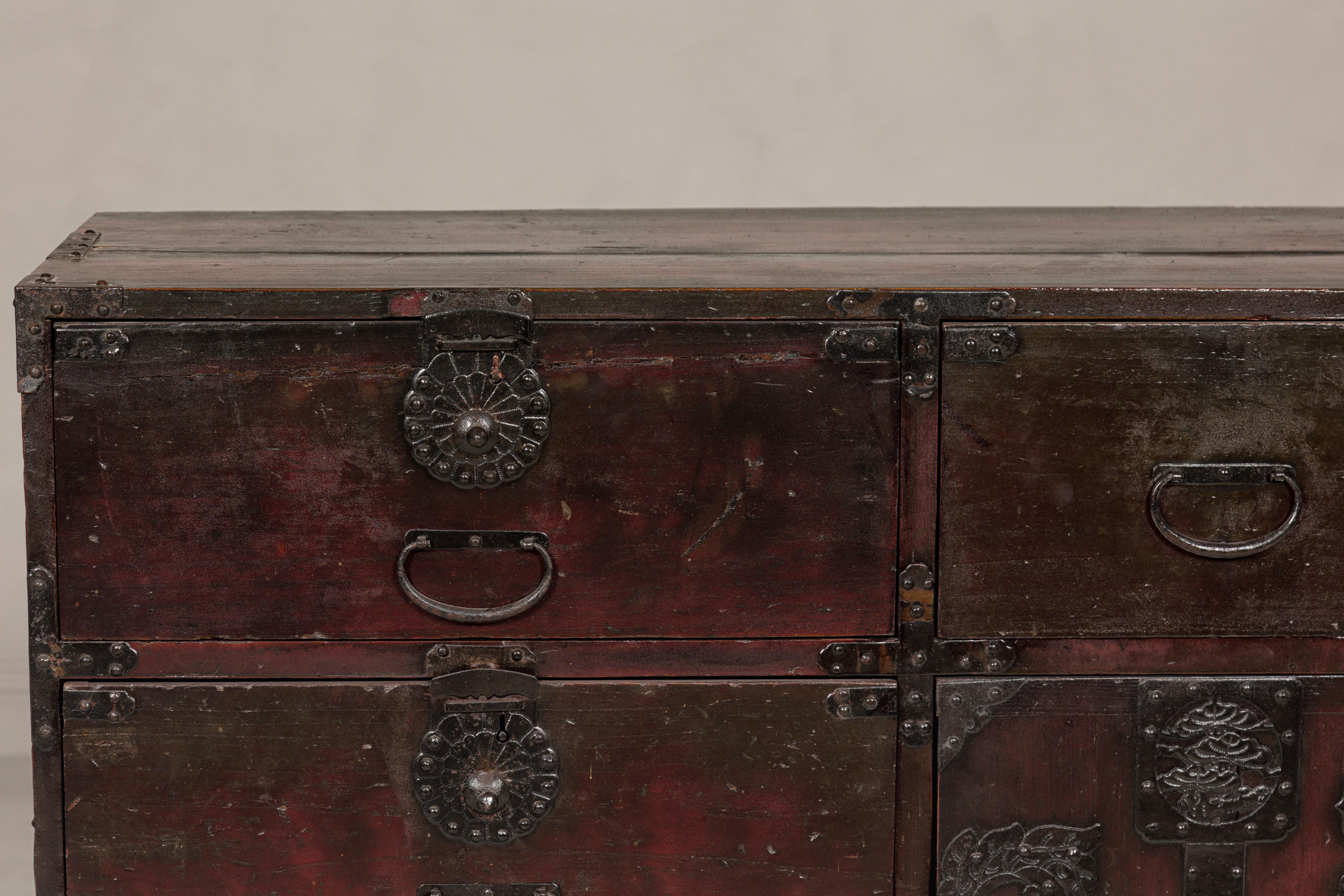 Japanese Meiji Period 19th Century Sendai Type Tansu Chest with Drawers and Safe For Sale 2