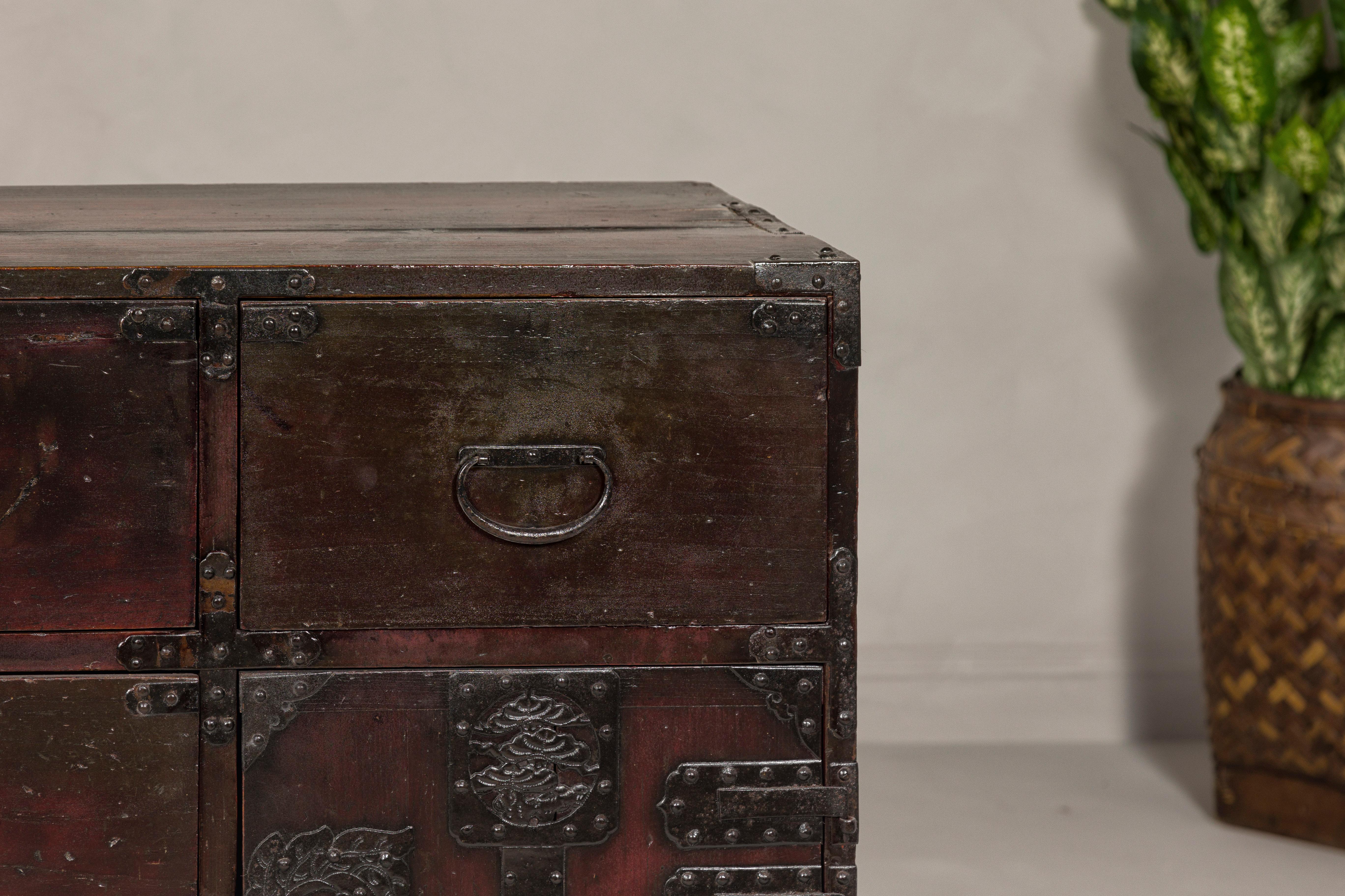 Japanese Meiji Period 19th Century Sendai Type Tansu Chest with Drawers and Safe For Sale 3