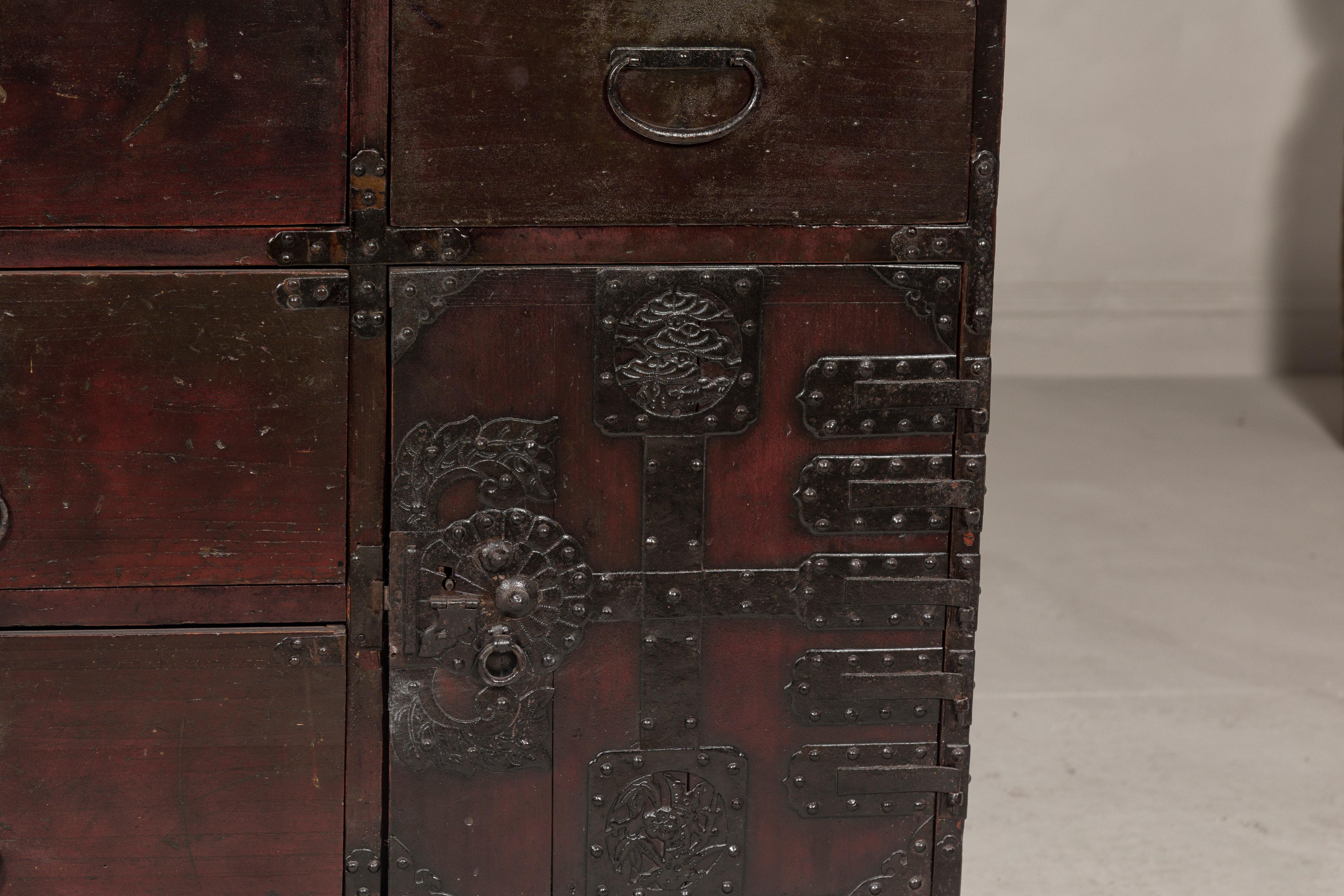 Japanese Meiji Period 19th Century Sendai Type Tansu Chest with Drawers and Safe For Sale 4