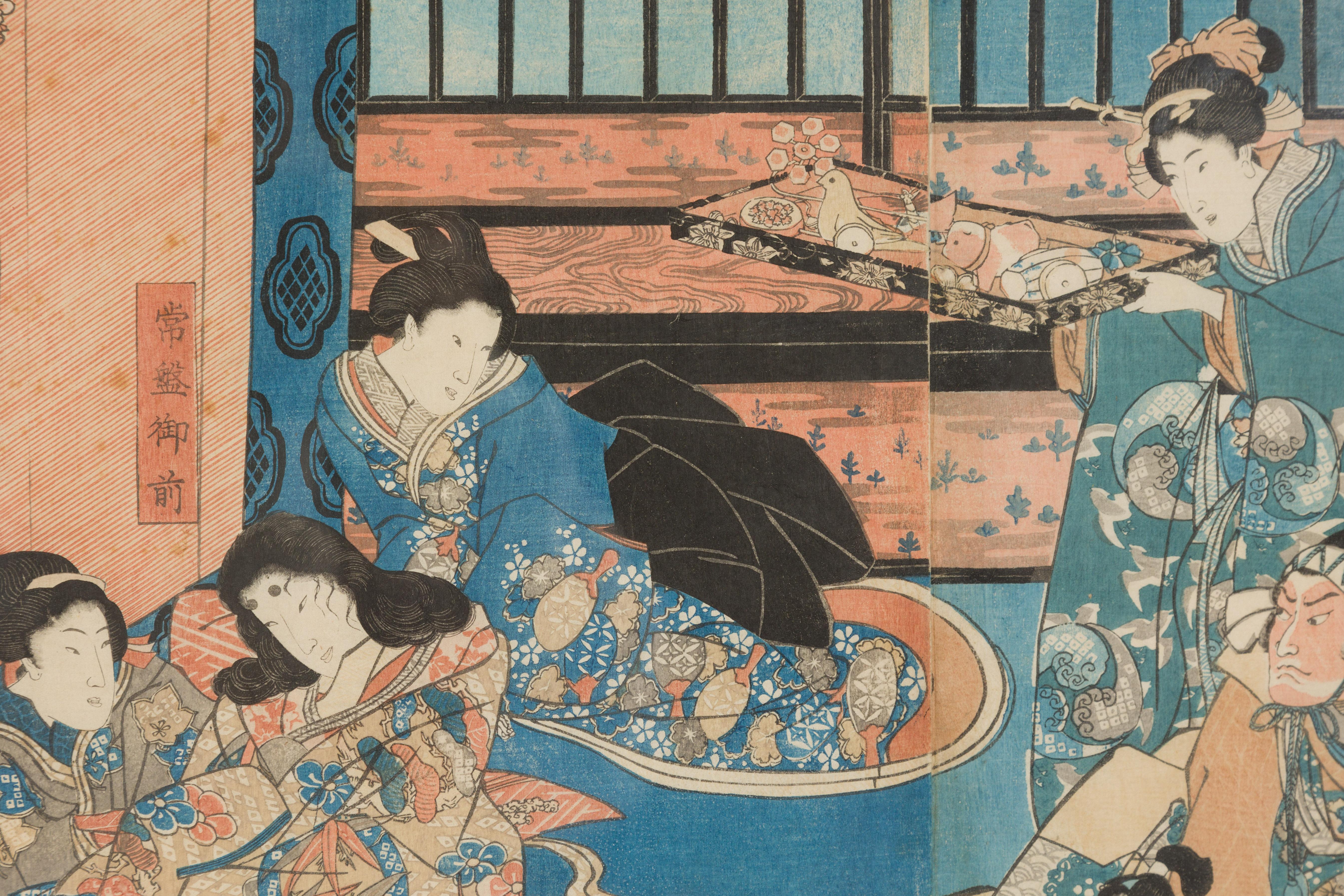 Japanischer Edo-Holzschnitt des 19. Jahrhunderts, signiert Utagawa Kuniyoshi Diptychon im Angebot 6