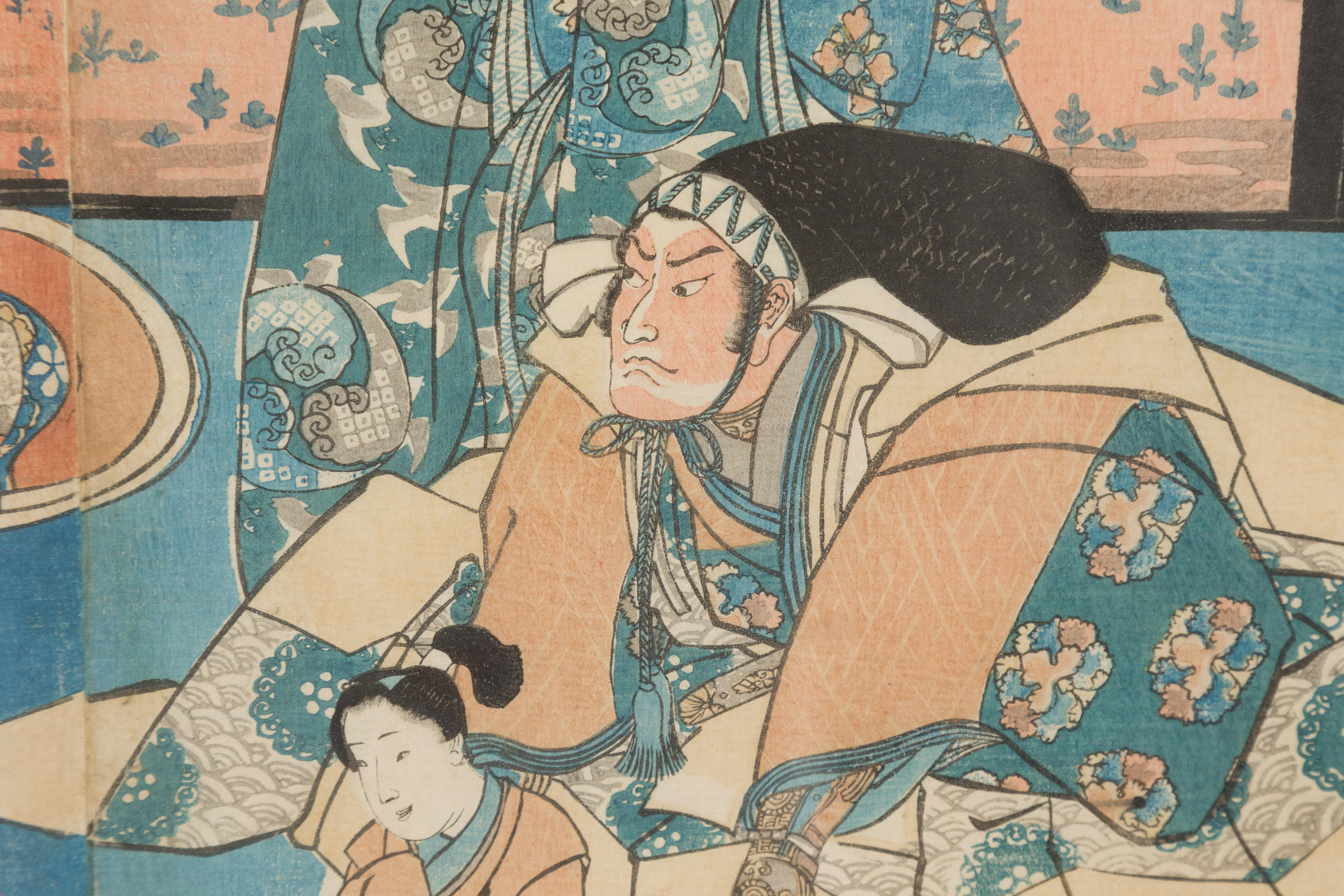 Japanese Edo 19th Century Signed Utagawa Kuniyoshi Diptych Woodblock Print For Sale 8