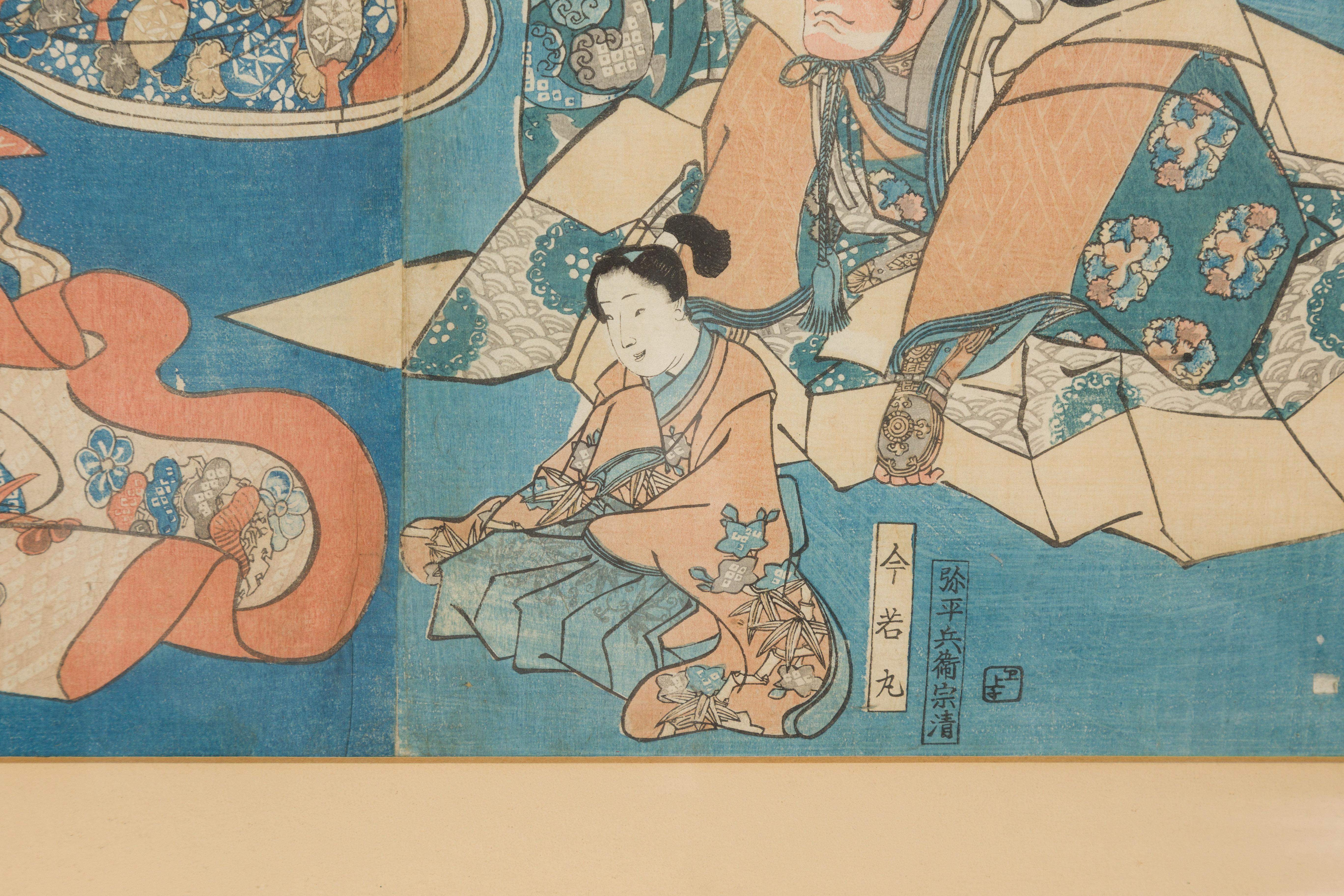 Japanischer Edo-Holzschnitt des 19. Jahrhunderts, signiert Utagawa Kuniyoshi Diptychon im Angebot 9
