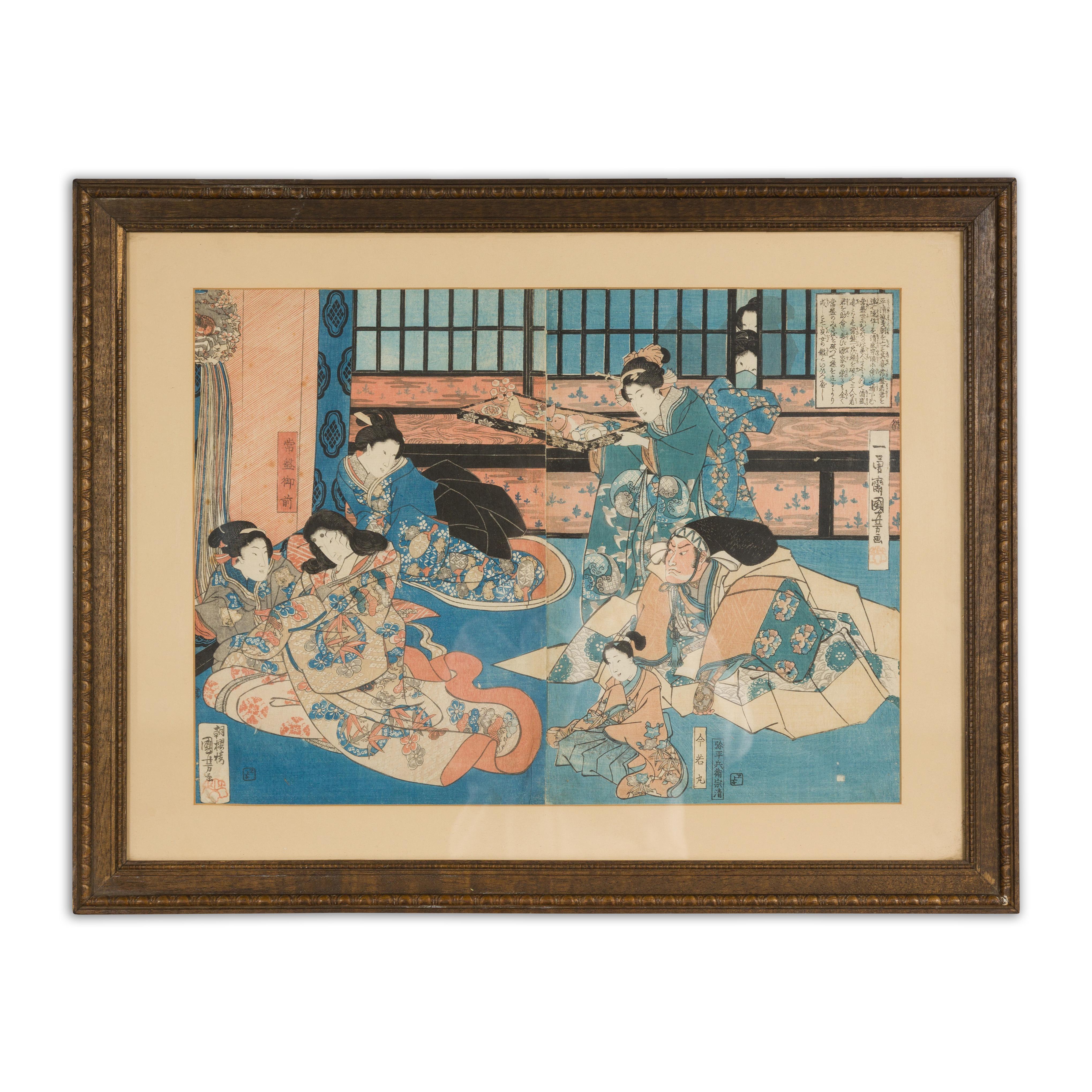 Japanese Edo 19th Century Signed Utagawa Kuniyoshi Diptych Woodblock Print For Sale 14