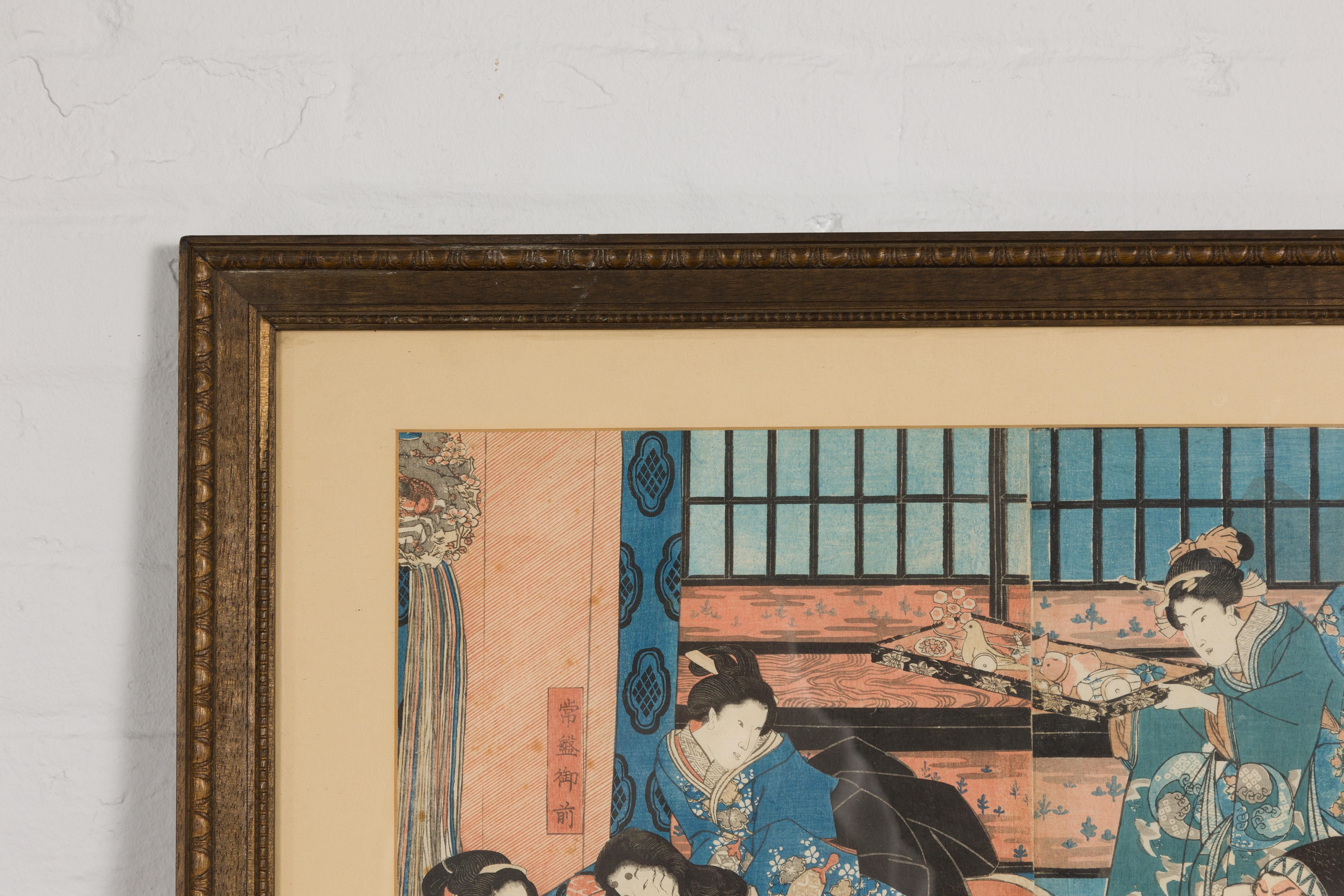 Japanese Edo 19th Century Signed Utagawa Kuniyoshi Diptych Woodblock Print For Sale 1