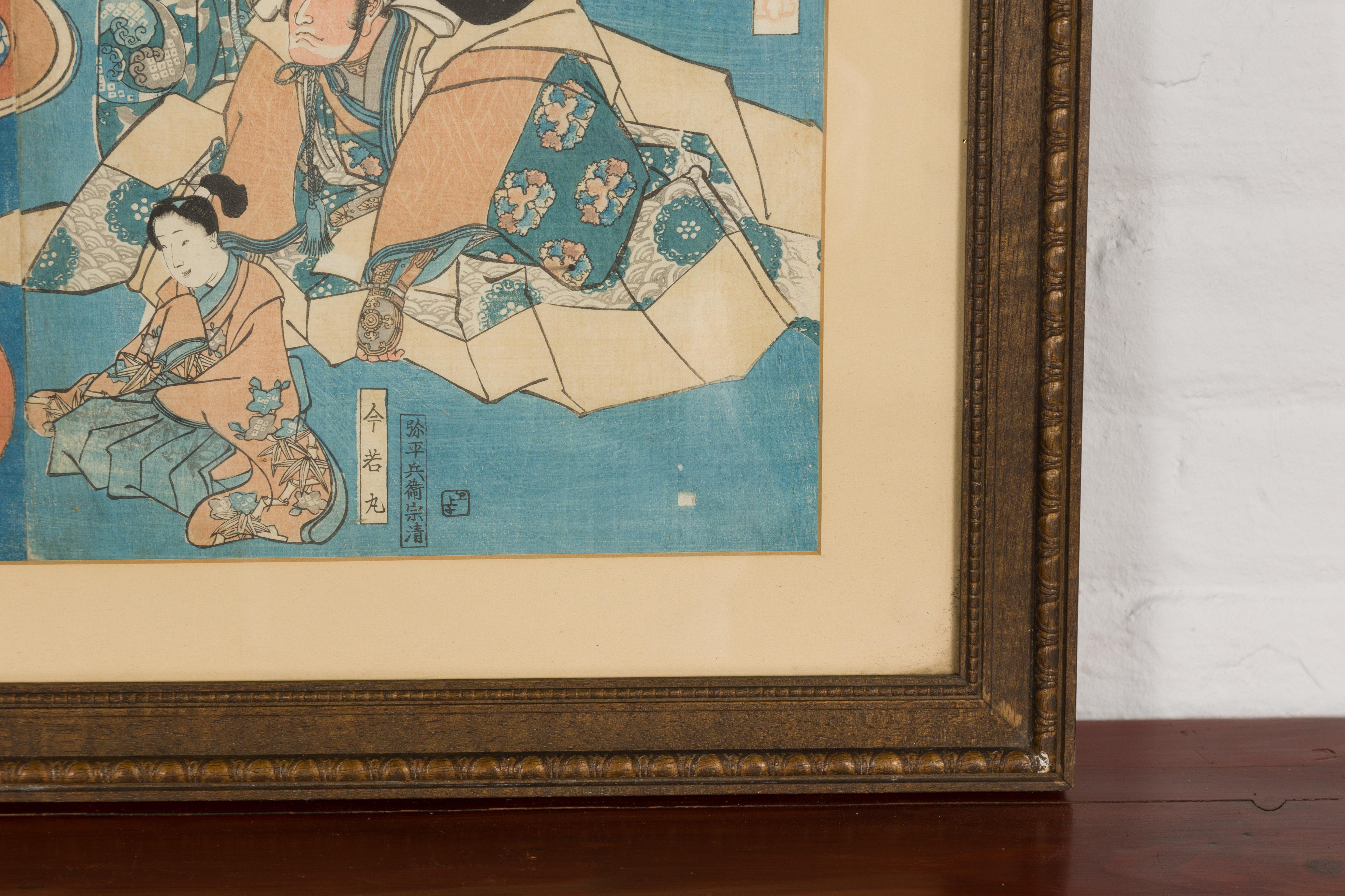 Japanese Edo 19th Century Signed Utagawa Kuniyoshi Diptych Woodblock Print For Sale 3