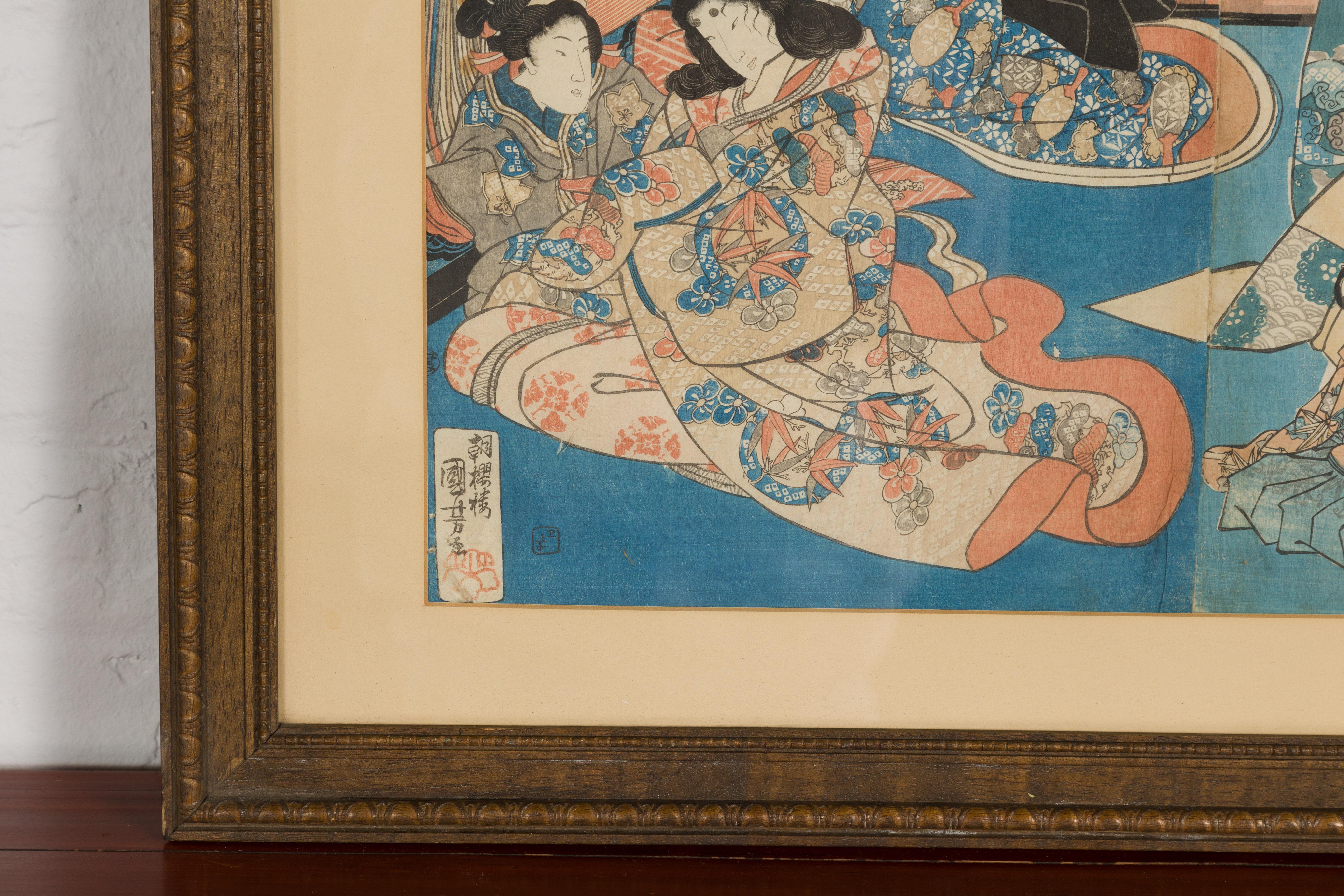 Japanese Edo 19th Century Signed Utagawa Kuniyoshi Diptych Woodblock Print For Sale 4
