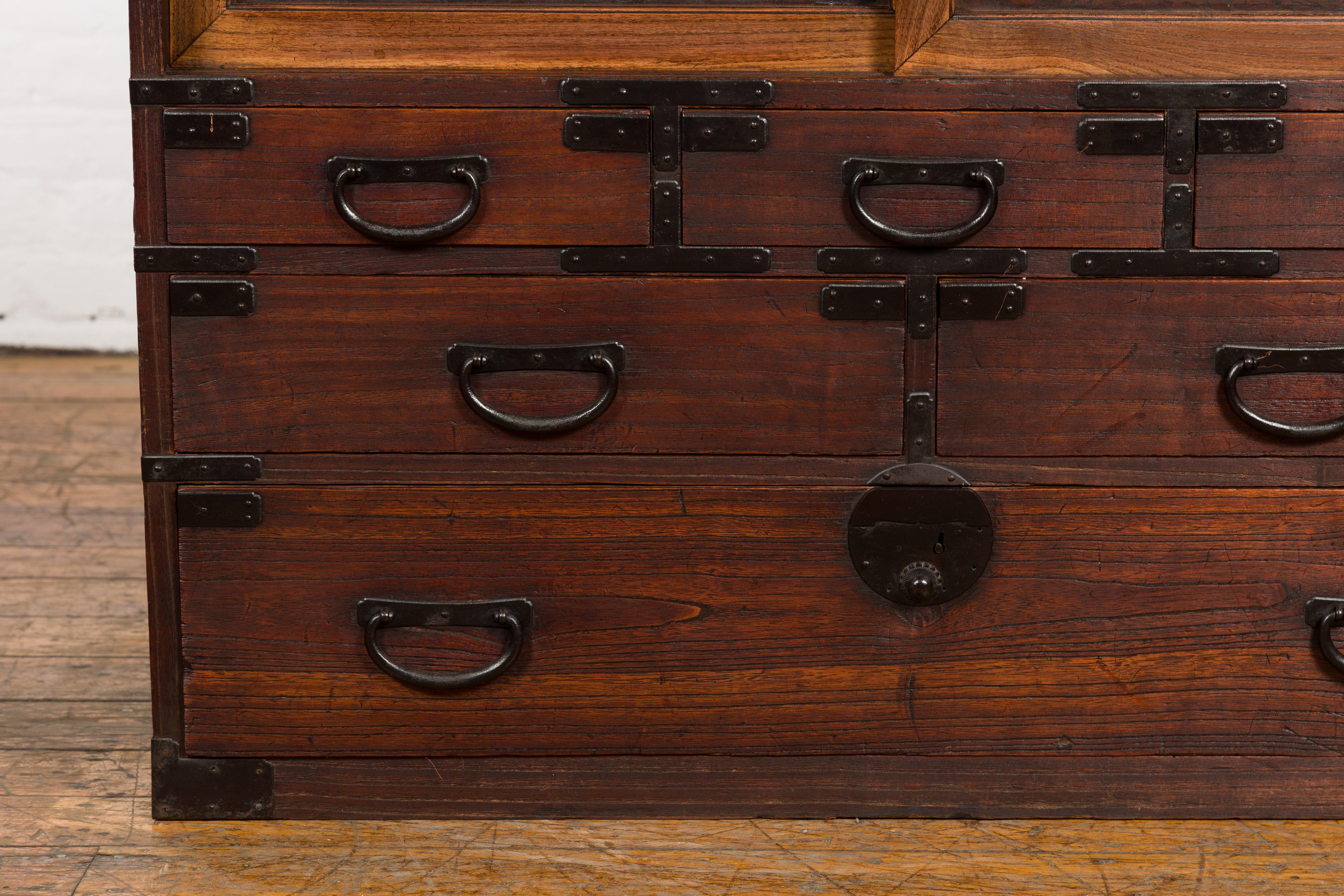 Japanese Meiji Period 19th Century Tansu Chest with Sliding Chest and Drawers 5