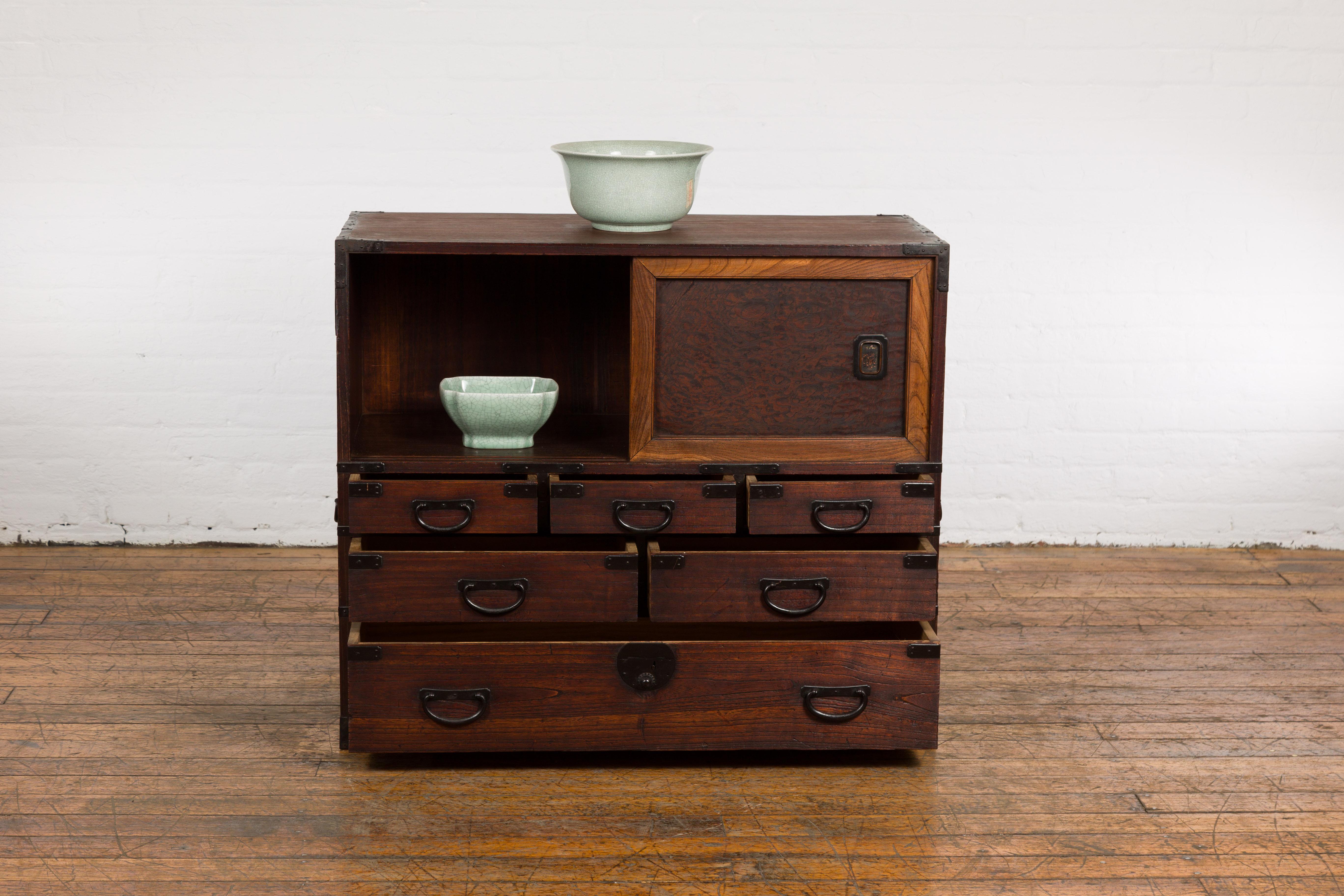 Iron Japanese Meiji Period 19th Century Tansu Chest with Sliding Chest and Drawers For Sale