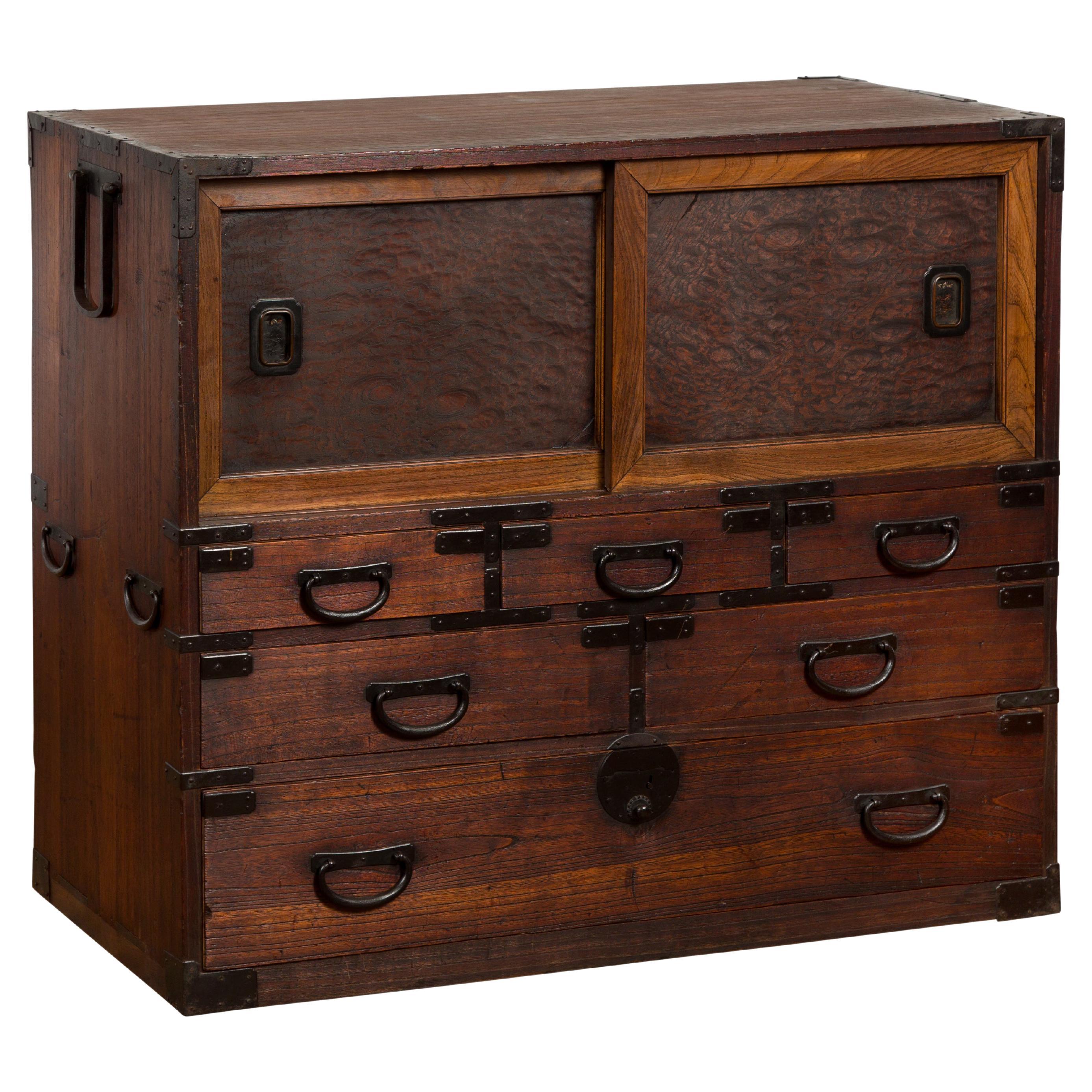 Japanese Meiji Period 19th Century Tansu Chest with Sliding Chest and Drawers For Sale