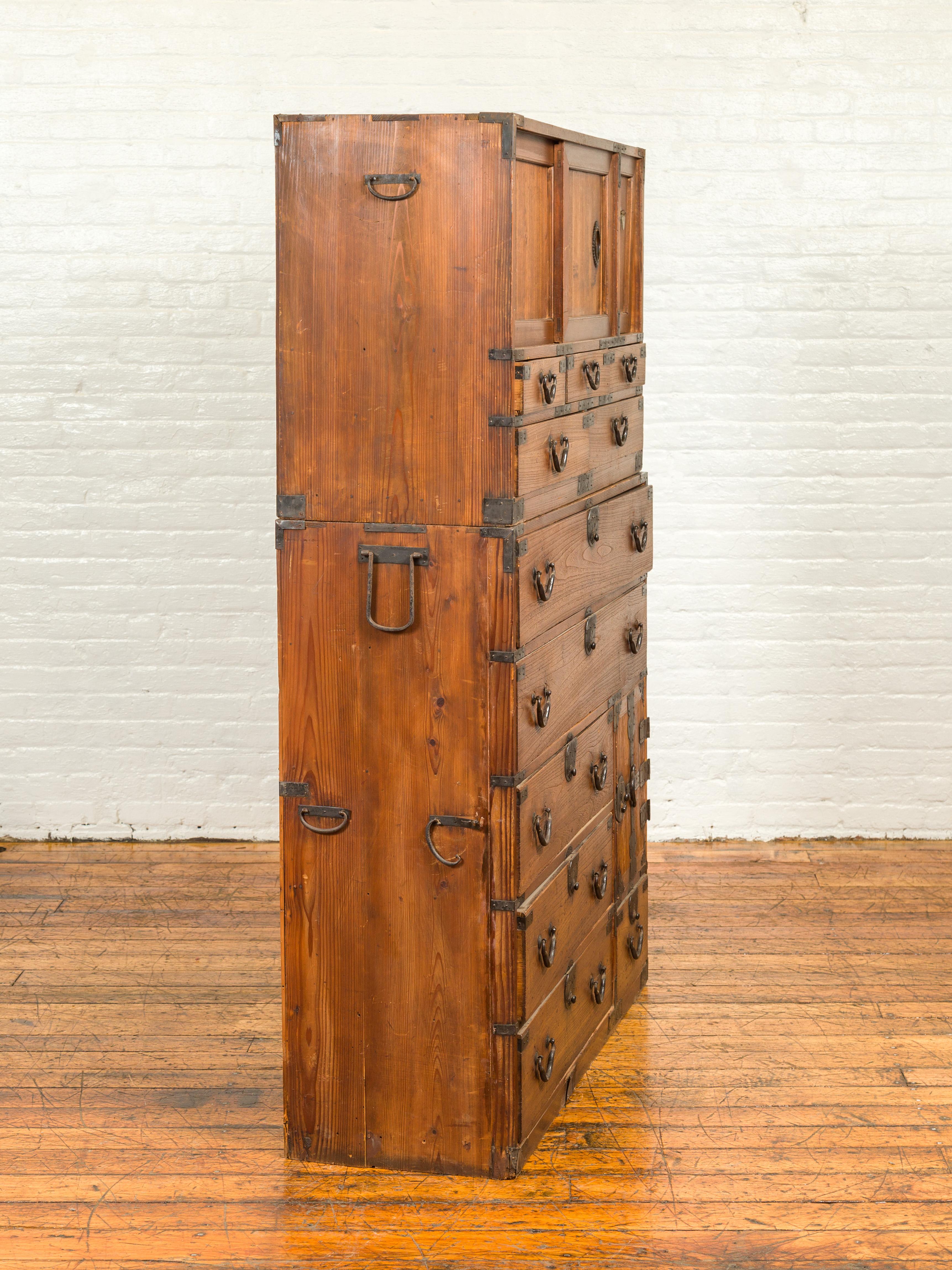 Japanese Meiji Period 19th Century Tansu Chest with Sliding Panels and Drawers 8