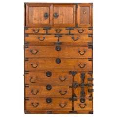 Japanese Meiji Period 19th Century Tansu Chest with Sliding Panels and Drawers
