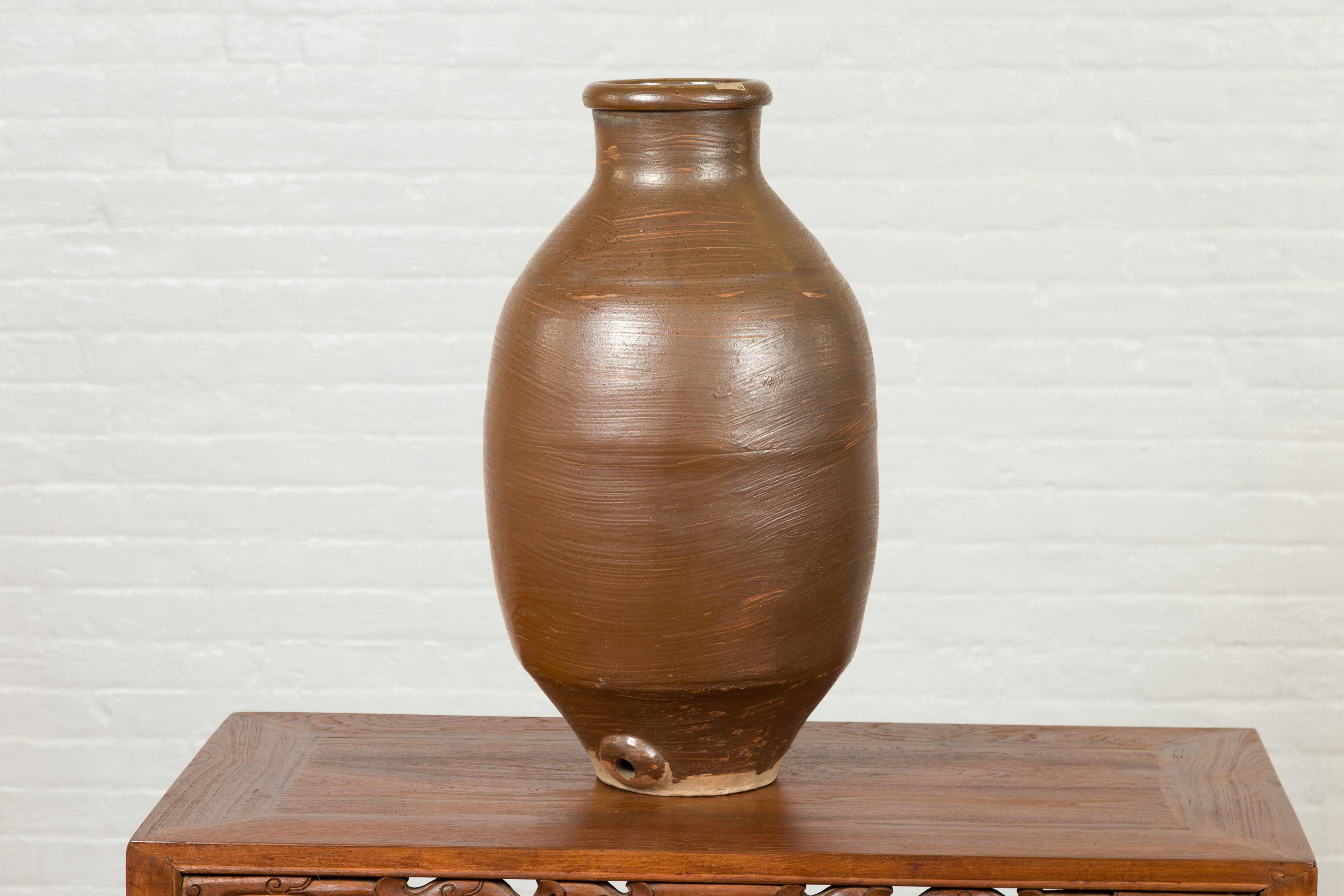 Japanese Meiji Period 19th century Water Jar with Brown Monochrome Patina For Sale 6