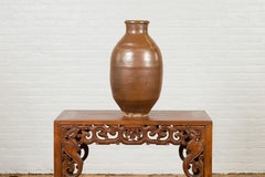 Japanese Meiji Period 19th century Water Jar with Brown Monochrome Patina