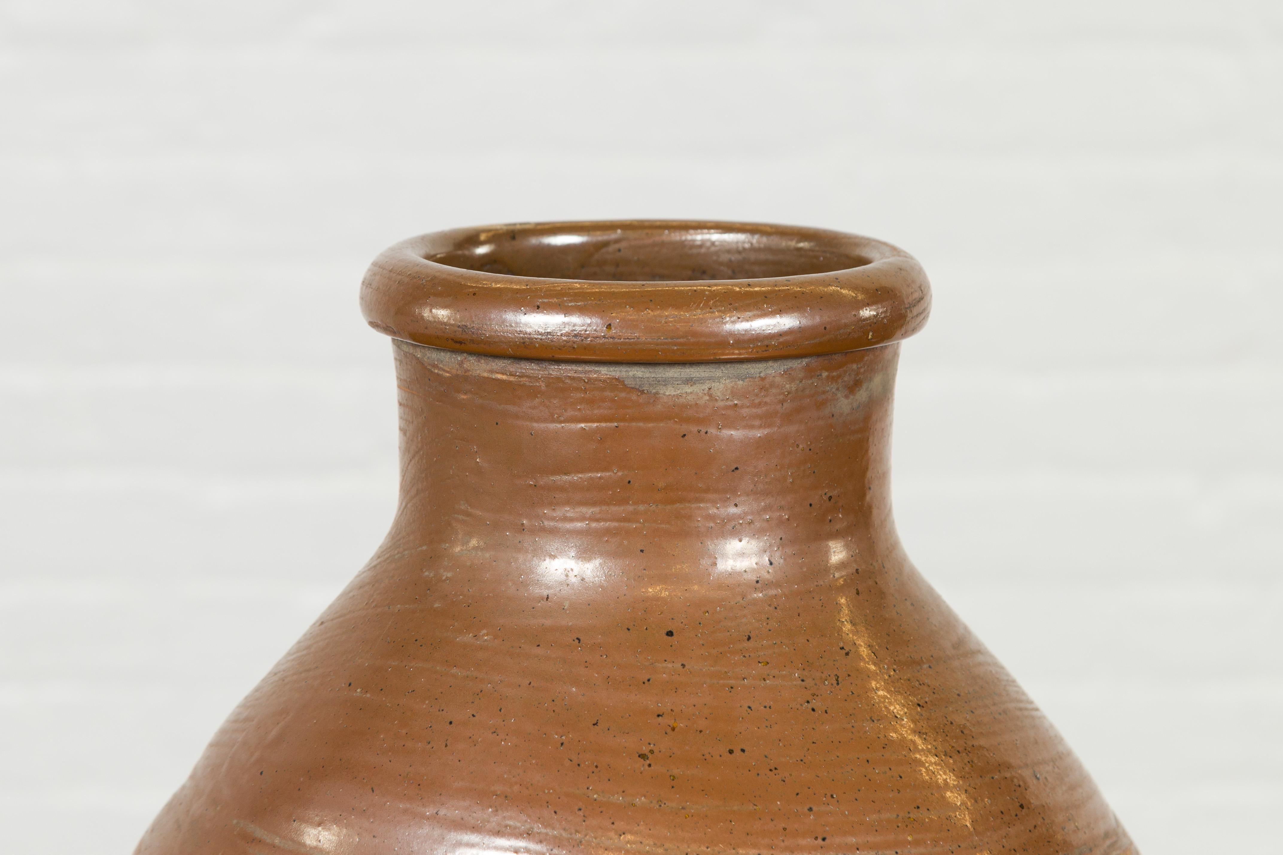 Japanese Meiji Period 19th century Water Jar with Brown Monochrome Patina For Sale 1