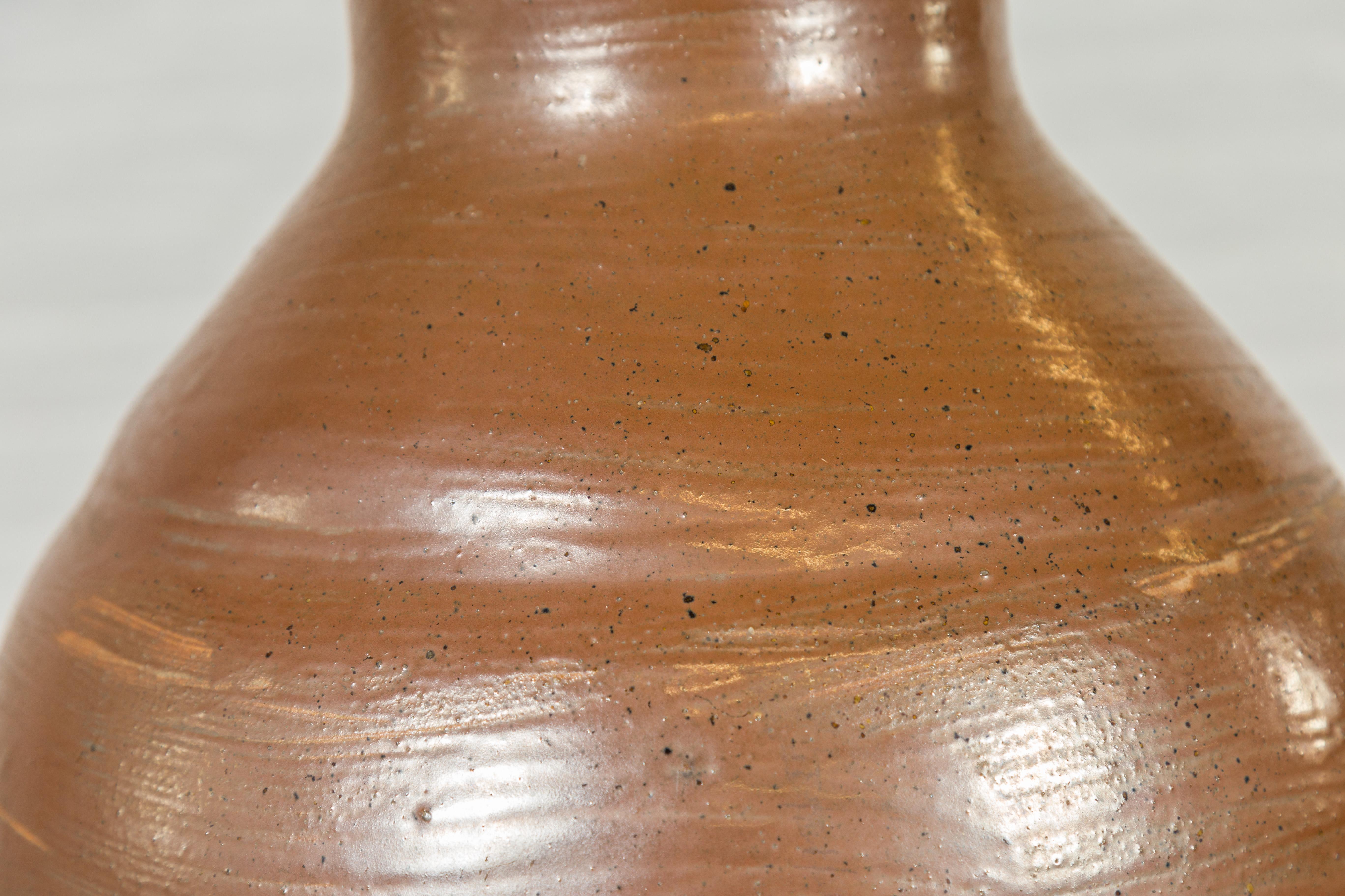 Japanese Meiji Period 19th century Water Jar with Brown Monochrome Patina For Sale 2