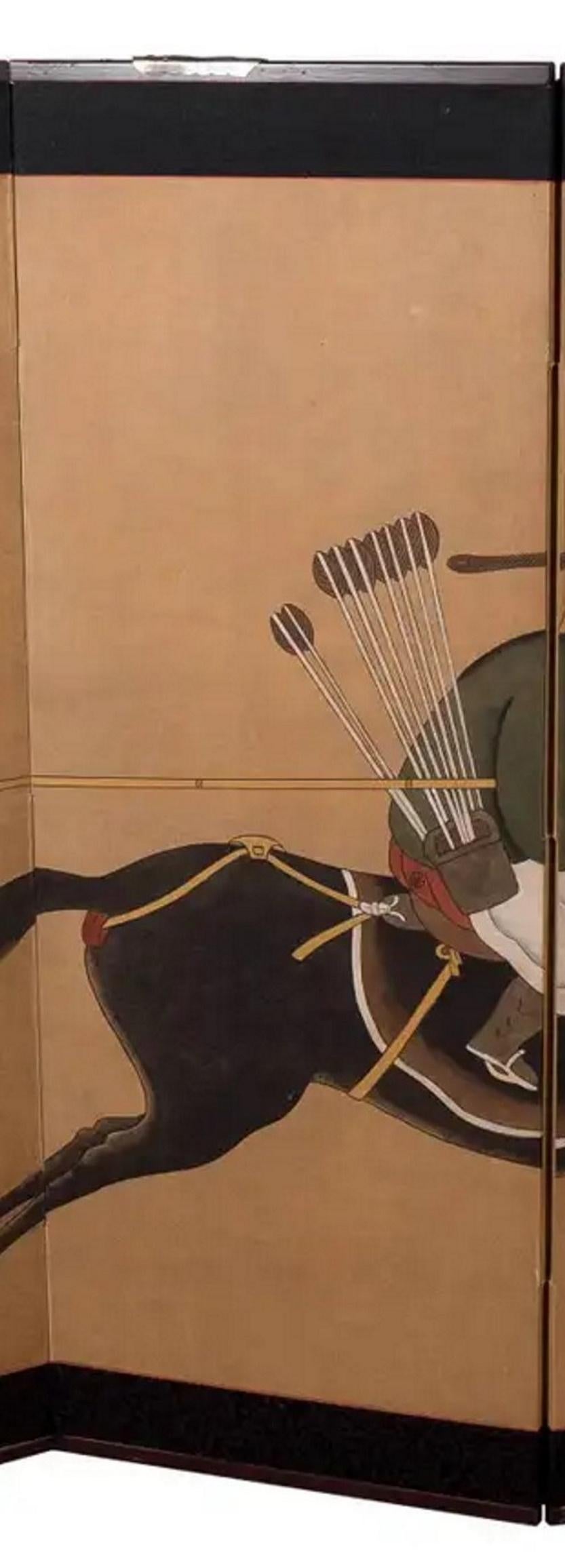 Late 19th Century Japanese Meiji Period 4-Panel Screen with a Samurai on a Horse, Ca. 1880 For Sale