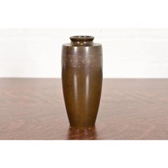 Japanese Meiji Period Antique Arts & Crafts Sterling Silver on Bronze Vase