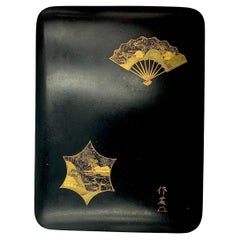 Japanese Meiji Period Antique Lacquer Box with Gold Maki-e Decoration