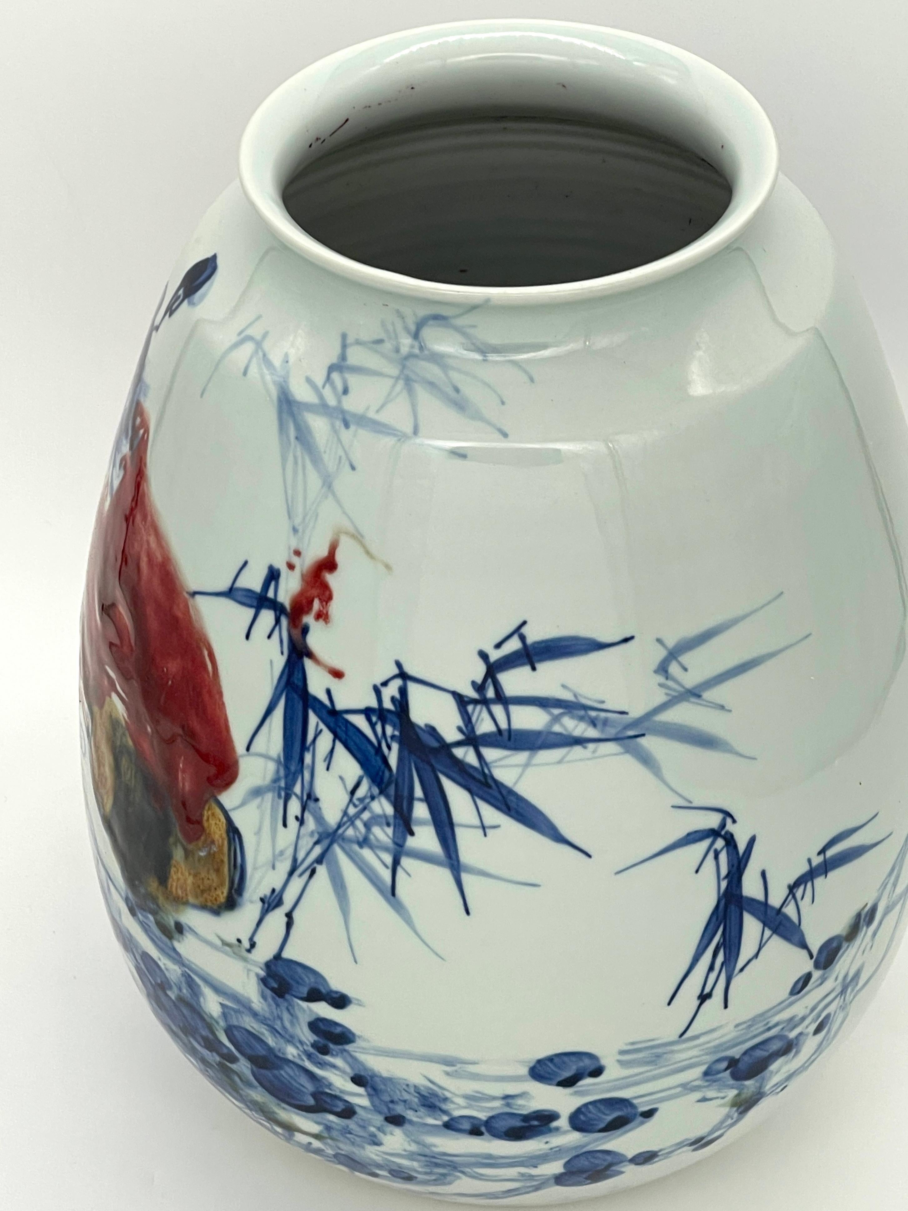 20th Century Japanese Meiji Period Arita Omoikane Deity of Wisdom 思兼 Vase, Fukagawa Studio  For Sale