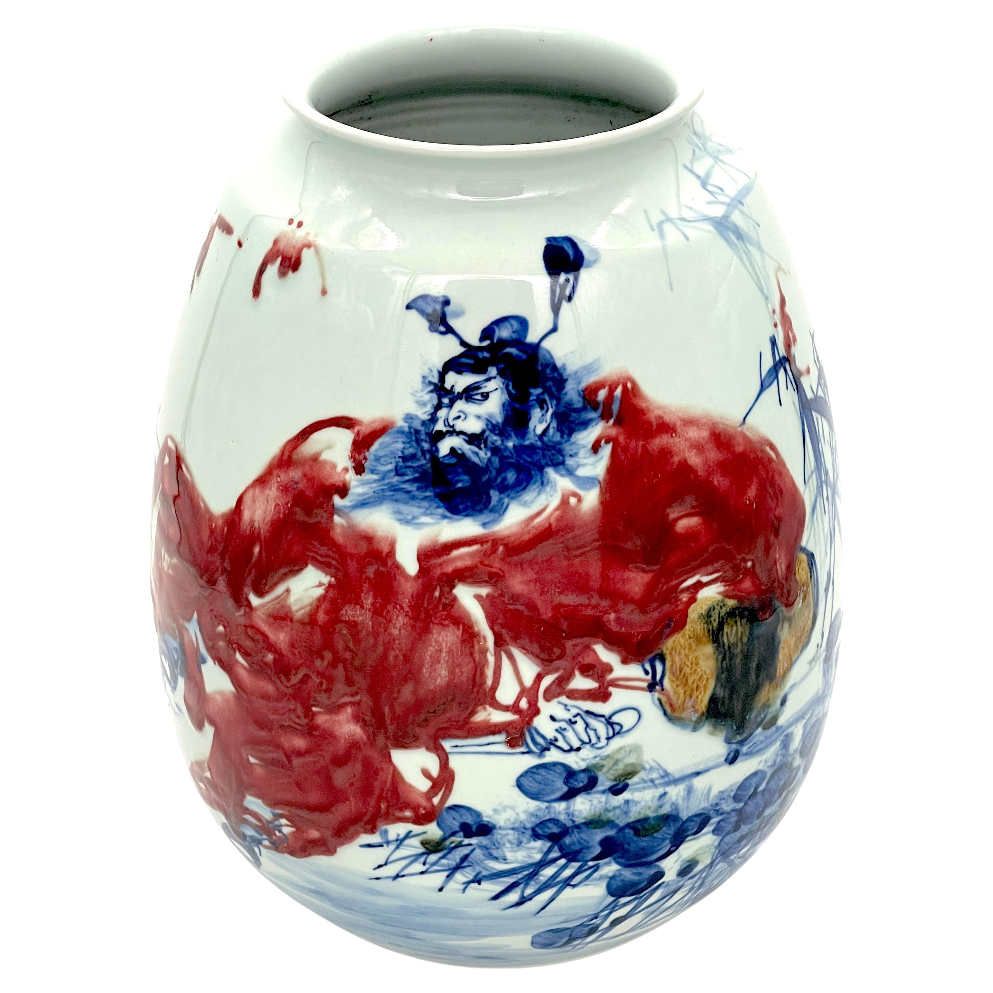 Vase japonais de la période Meiji, Arita Omoikane, divinité de la sagesse 思兼, Studio Fukagawa 