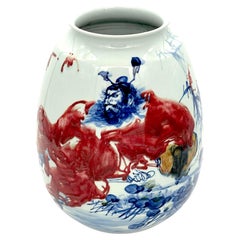 Japanese Meiji Period Arita Omoikane Deity of Wisdom 思兼 Vase, Fukagawa Studio