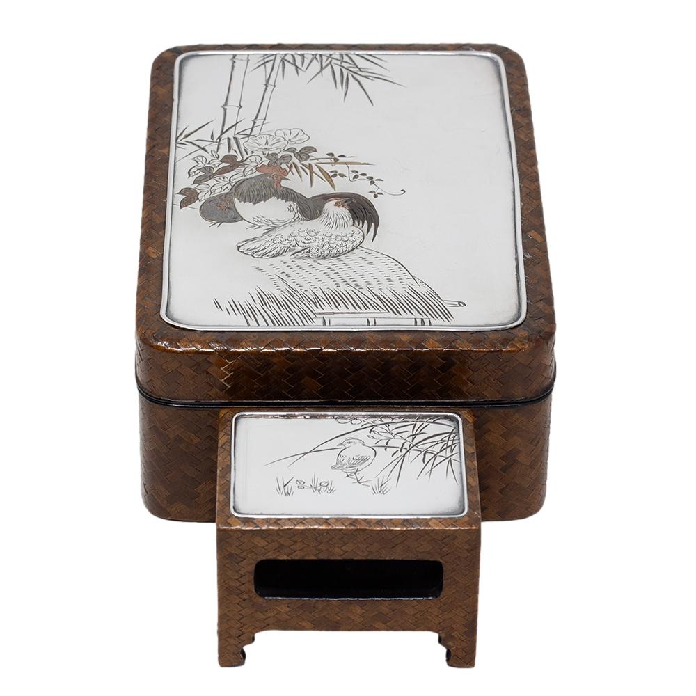 Scatola per sigari in bambù e argento del periodo Meiji giapponese con porta fiammiferi in vendita 11