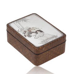 Japanese Meiji Period Bamboo and Silver Cigar / Cigarette Box with Match Holder