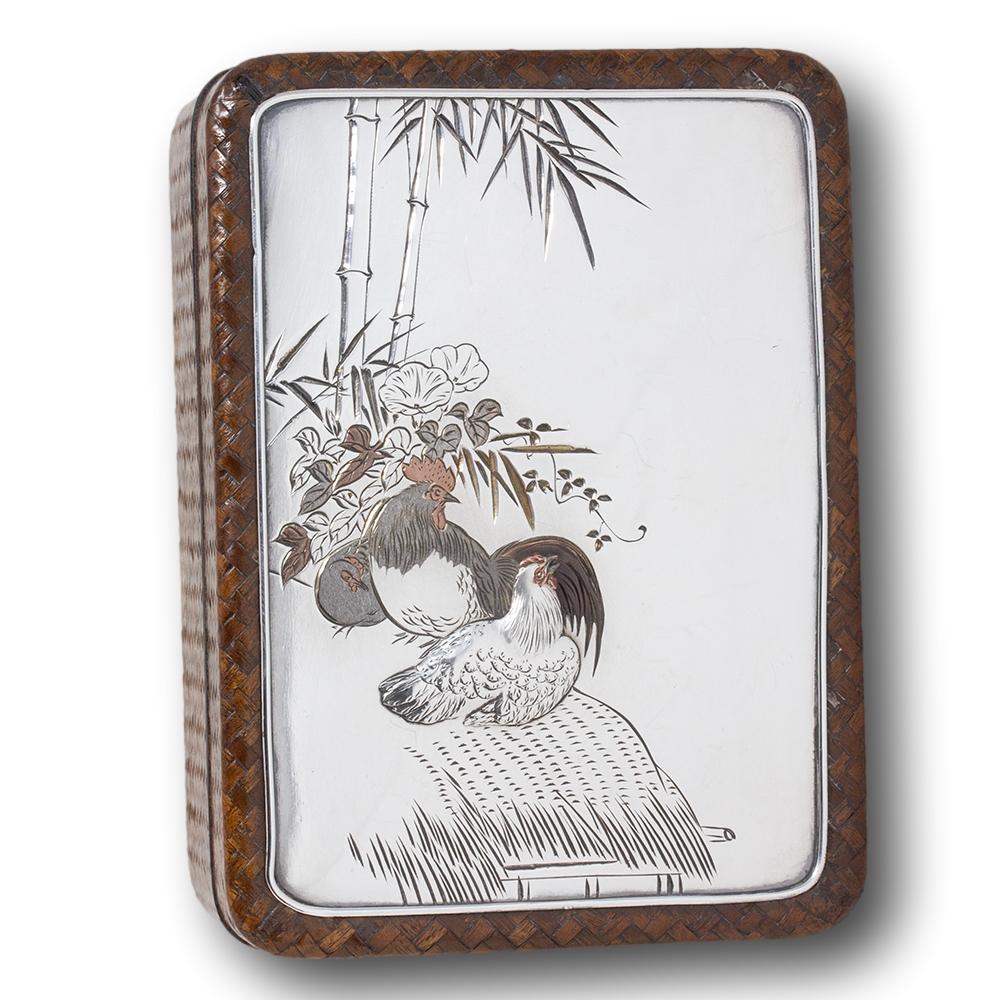 Giapponese Scatola per sigari in bambù e argento del periodo Meiji giapponese con porta fiammiferi in vendita