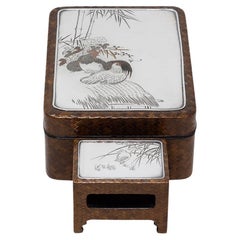 Japanese Meiji Period Bamboo and Silver Cigar / Cigarette Box with Match Holder