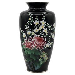 Japanese Meiji Period Black Cloisonné Enamel Inverted-Tear Design Vase, Ca. 1890