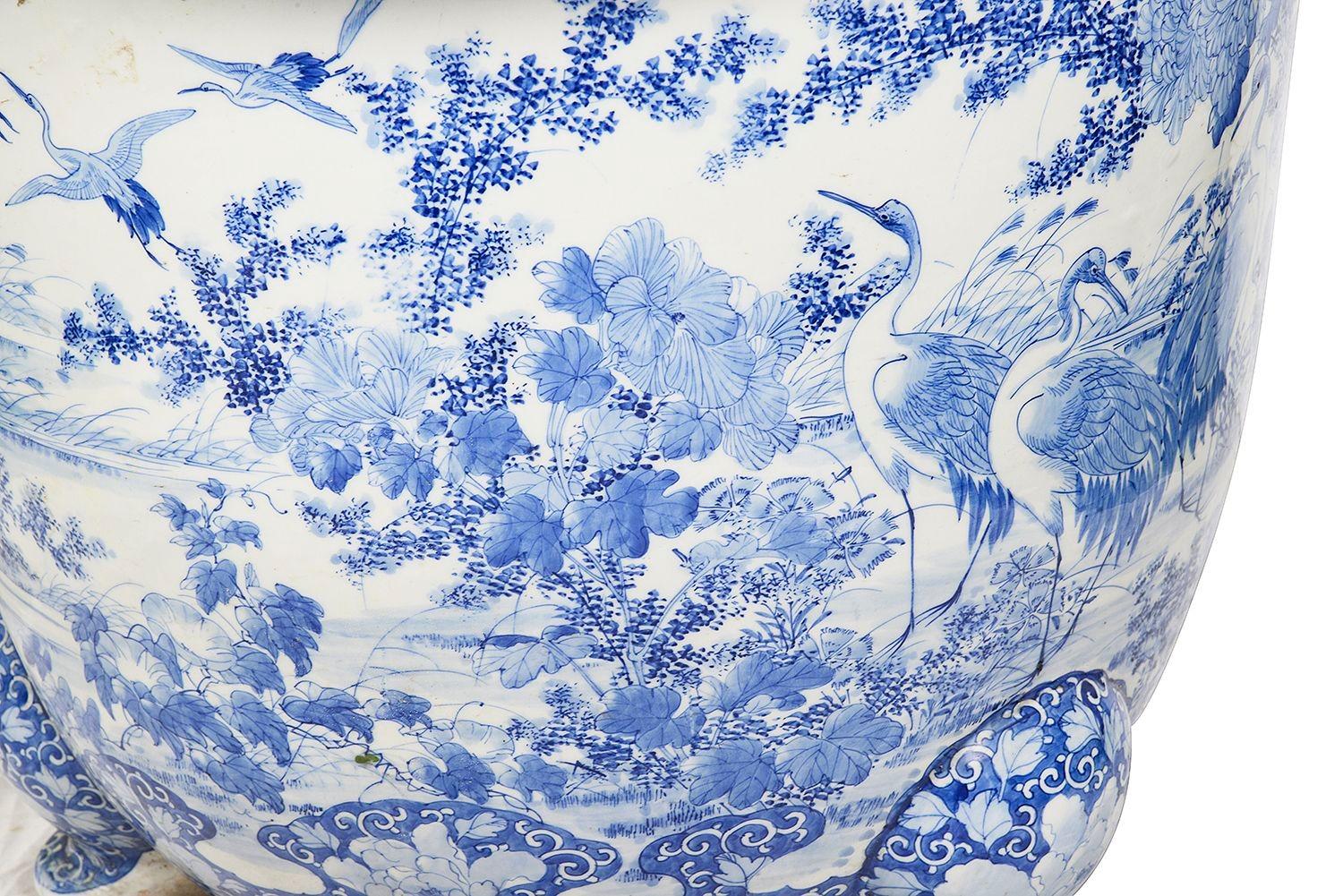19th Century Japanese Meiji period Blue and White Jardiniere.
