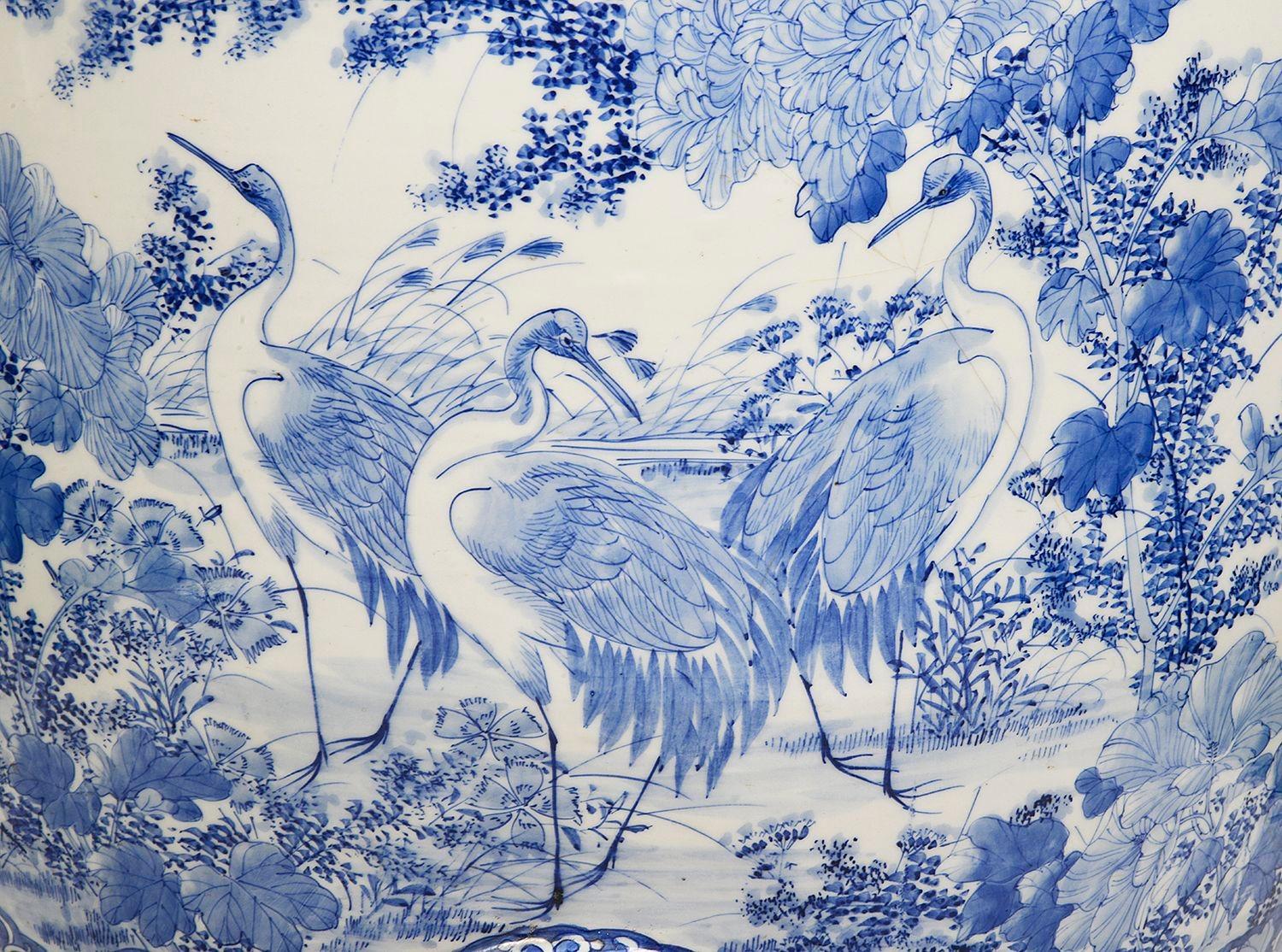 Japanese Meiji period Blue and White Jardiniere. 3
