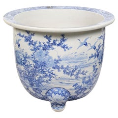 Japanese Meiji period Blue and White Jardiniere.