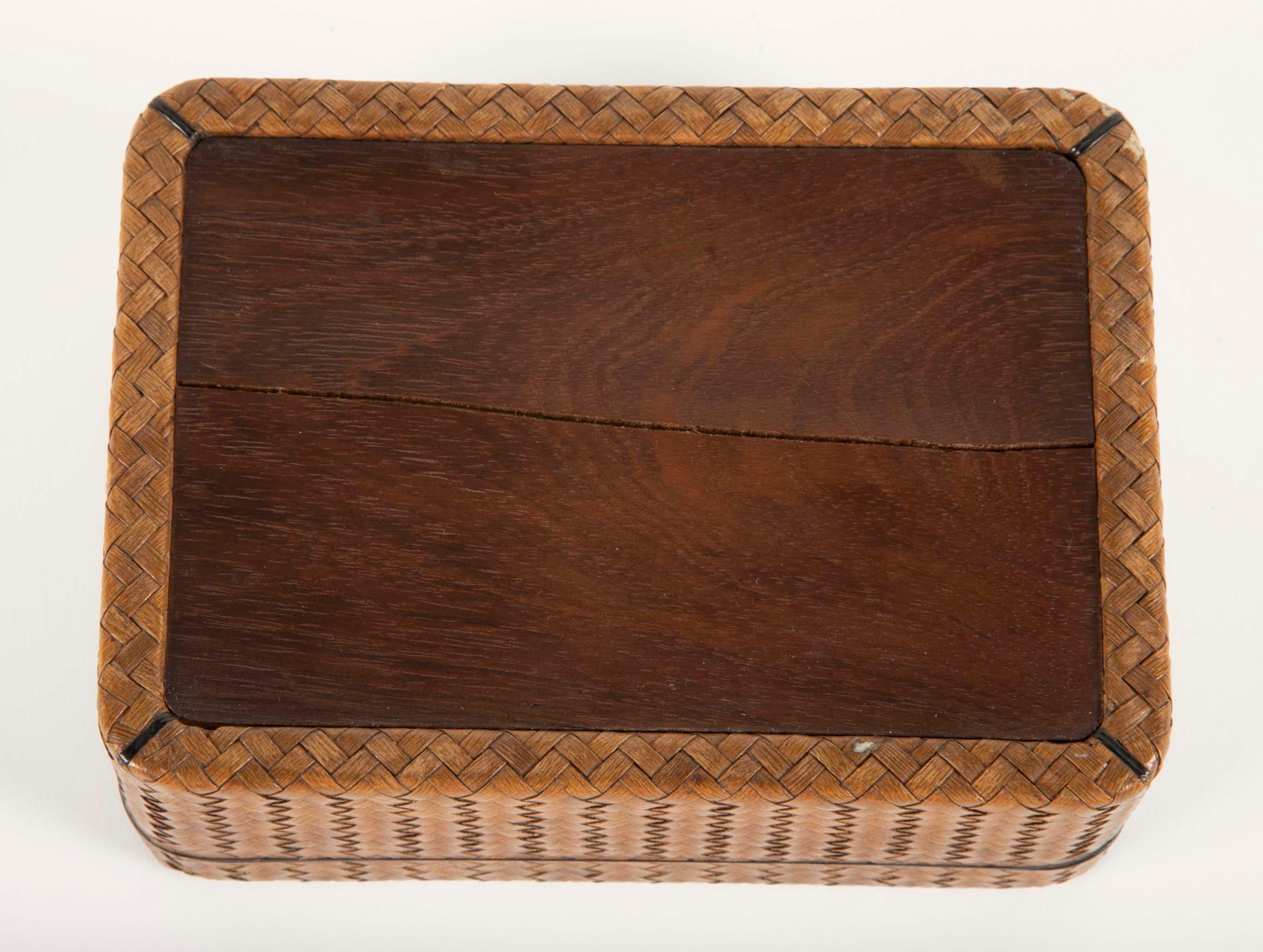 Japanese Meiji Period Box of Woven Cane, Lacquer, Silver & Copper 5