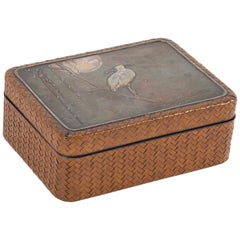 Japanese Meiji Period Box of Woven Cane, Lacquer, Silver & Copper