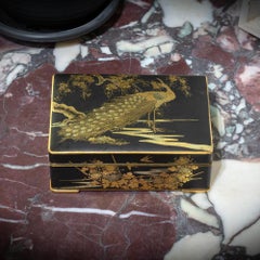 Japanese Meiji Period Box with Peacock by Fujii Yoshitoyo
