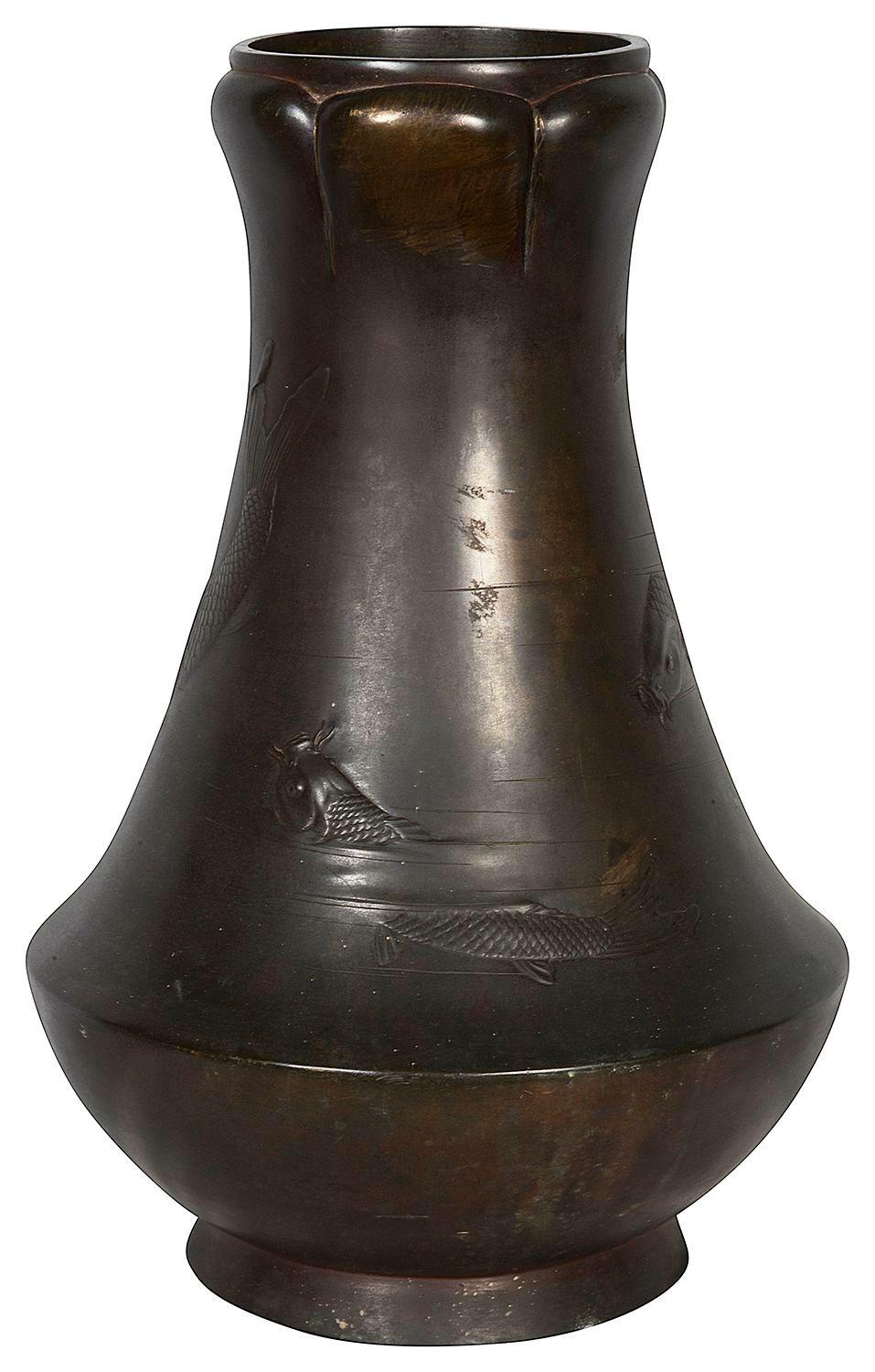 19th Century Japanese Meiji period Bronze Carp vase. For Sale