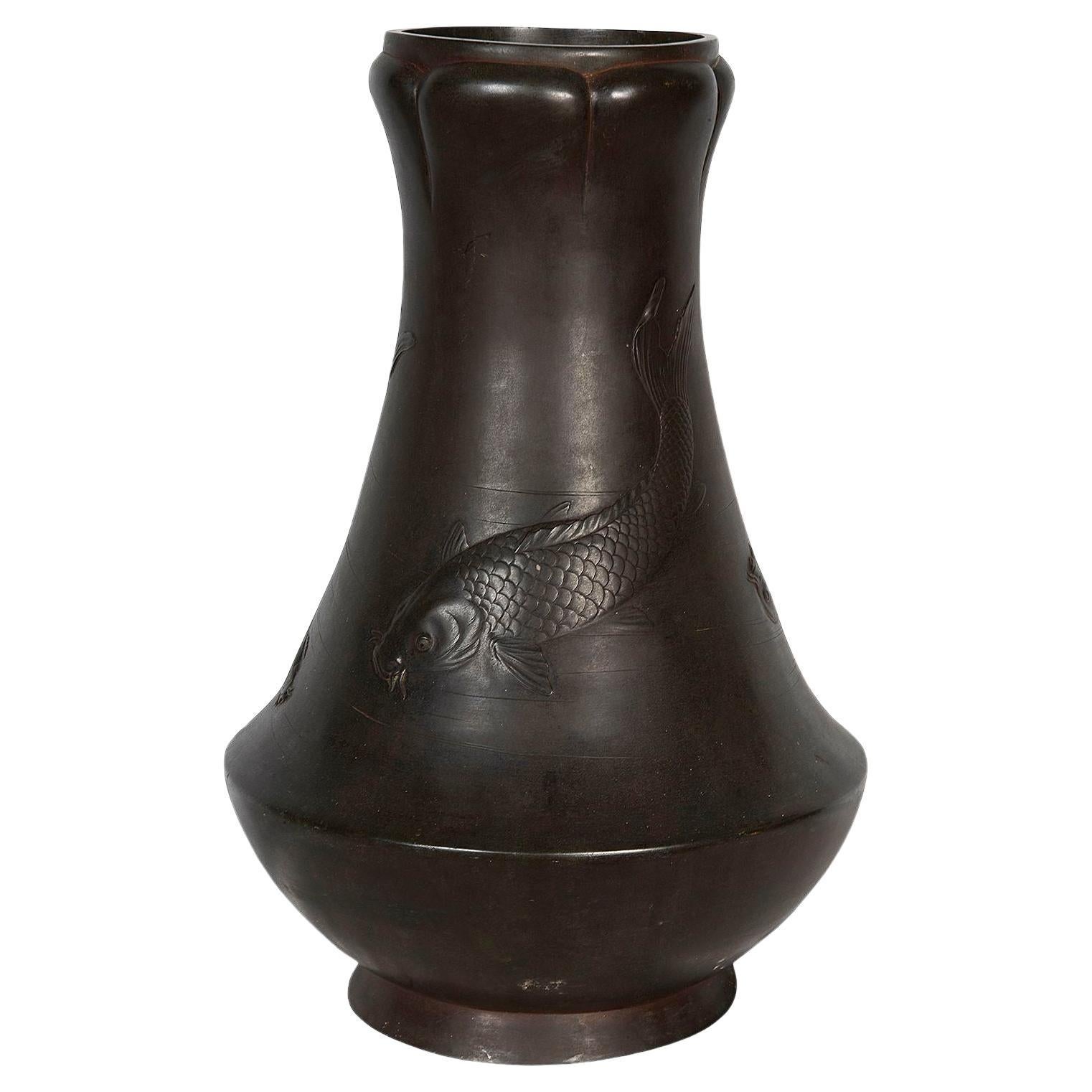 Japanese Meiji period Bronze Carp vase. For Sale