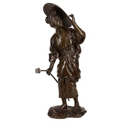 Antique Japanese Meiji Period Bronze Farm Girl, 1890