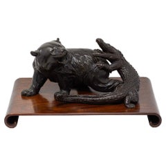 Japanese Meiji Period Bronze Group Bear & Alligator by Yoshimitsu