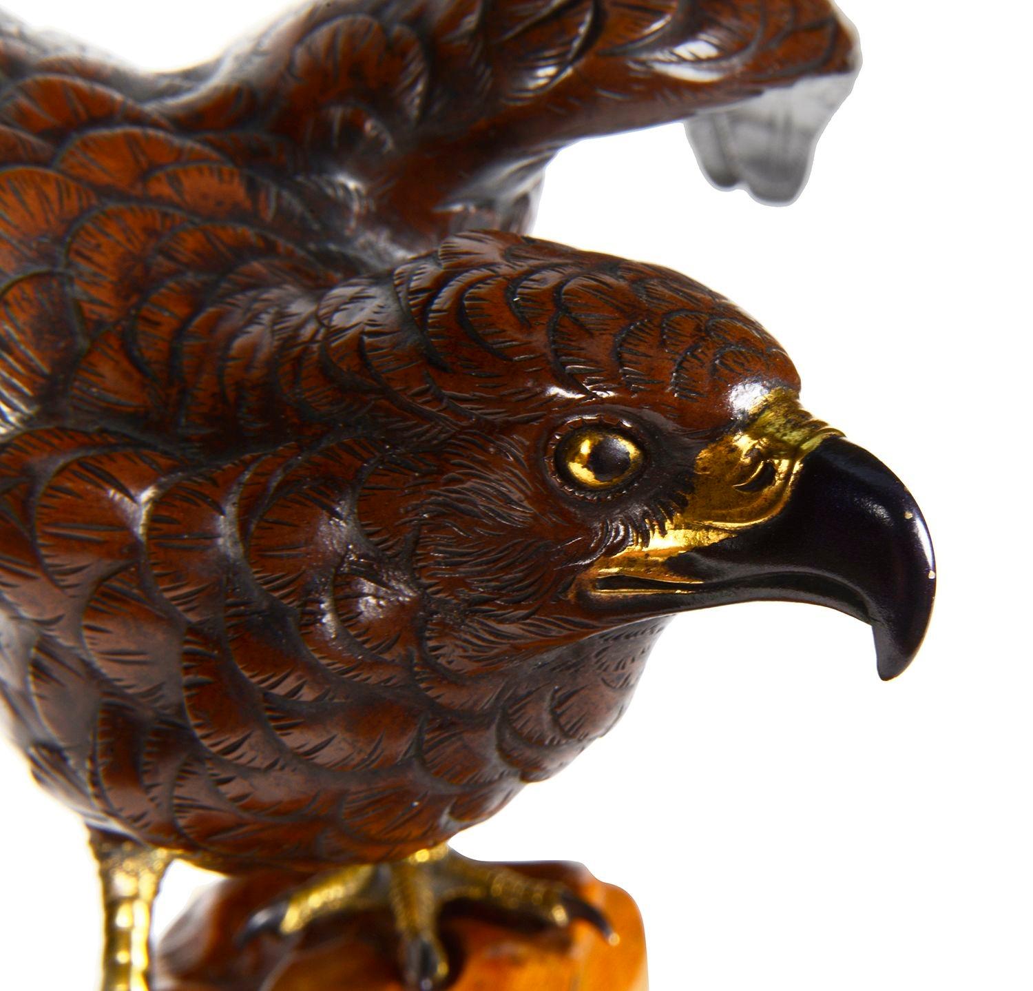 Patinated Japanese Meiji period bronze Hawk, circa 1890 For Sale